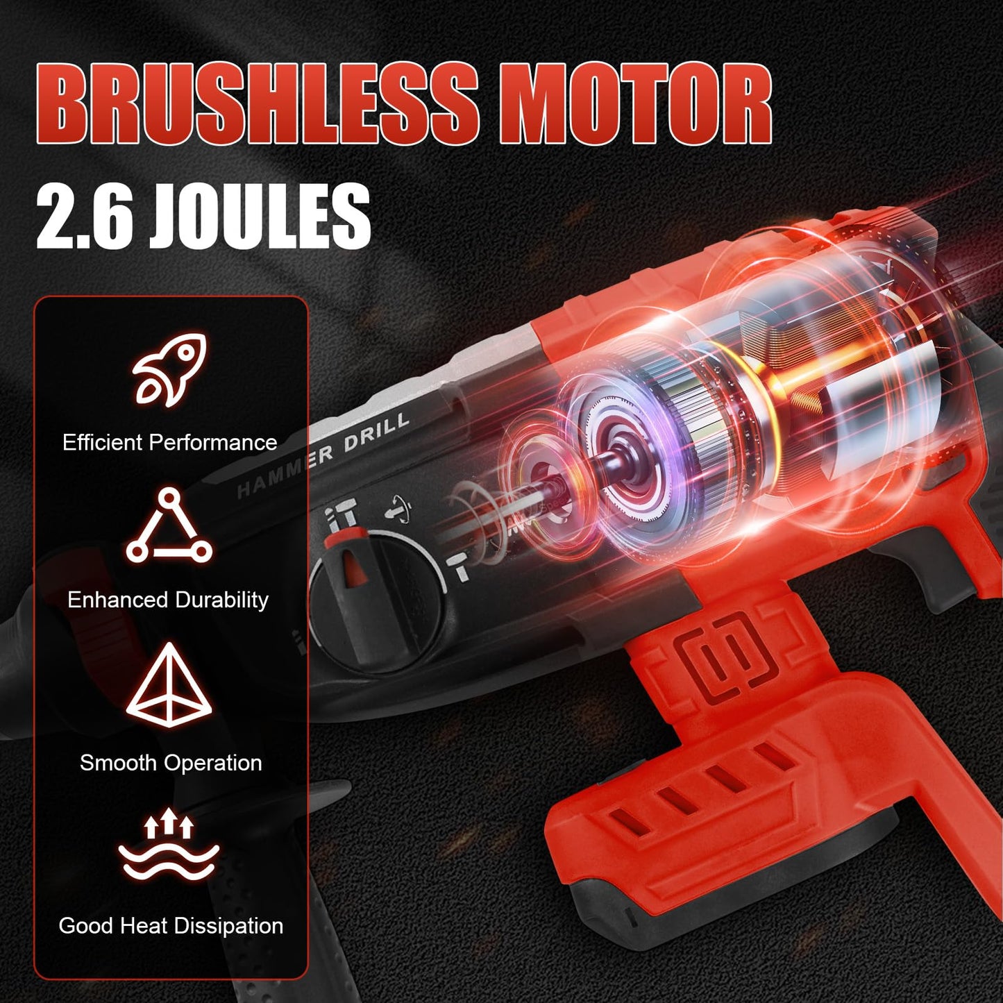 Gpaentsn Cordless Rotary Hammer Drill (Tool Only) Compatible with Milwaukee M18 | 2.6J Impact | SDS-Plus Chuck | 4-Mode | Brushless Motor (Battery not Included)