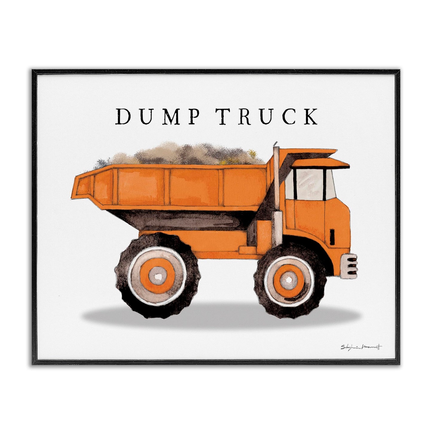 Stupell Industries Orange Dump Truck Traditional Construction Vehicle, Designed by Stephanie Workman Marrott Black Framed Wall Art, 16 x 20, Off-White