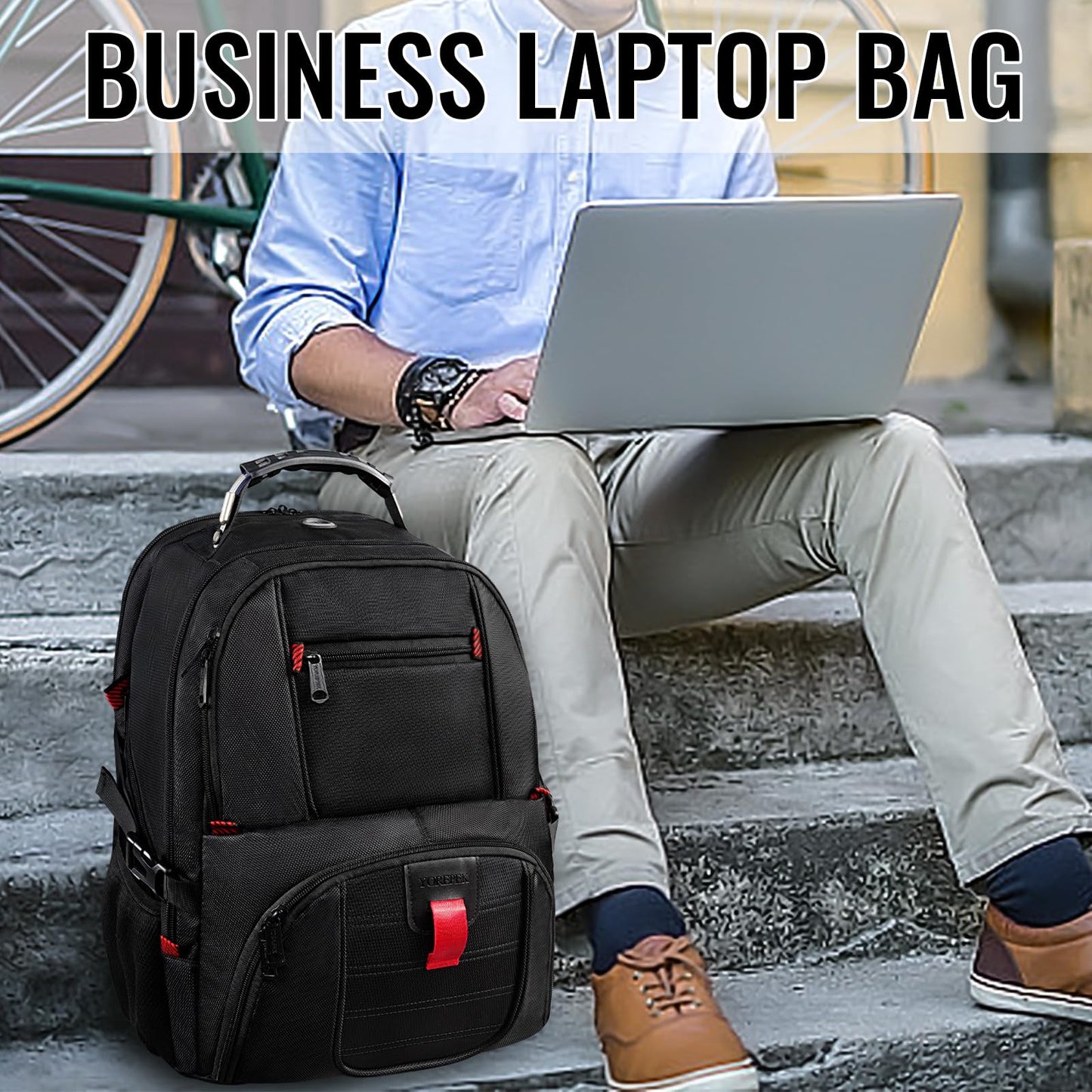 YOREPEK 18.4 Laptop Large Backpacks Fit Most 18 Inch Laptop with USB Charger Port,TSA Friendly Flight Approved Weekend Carry on Backpack with Luggage Strap for Men and Women, Black