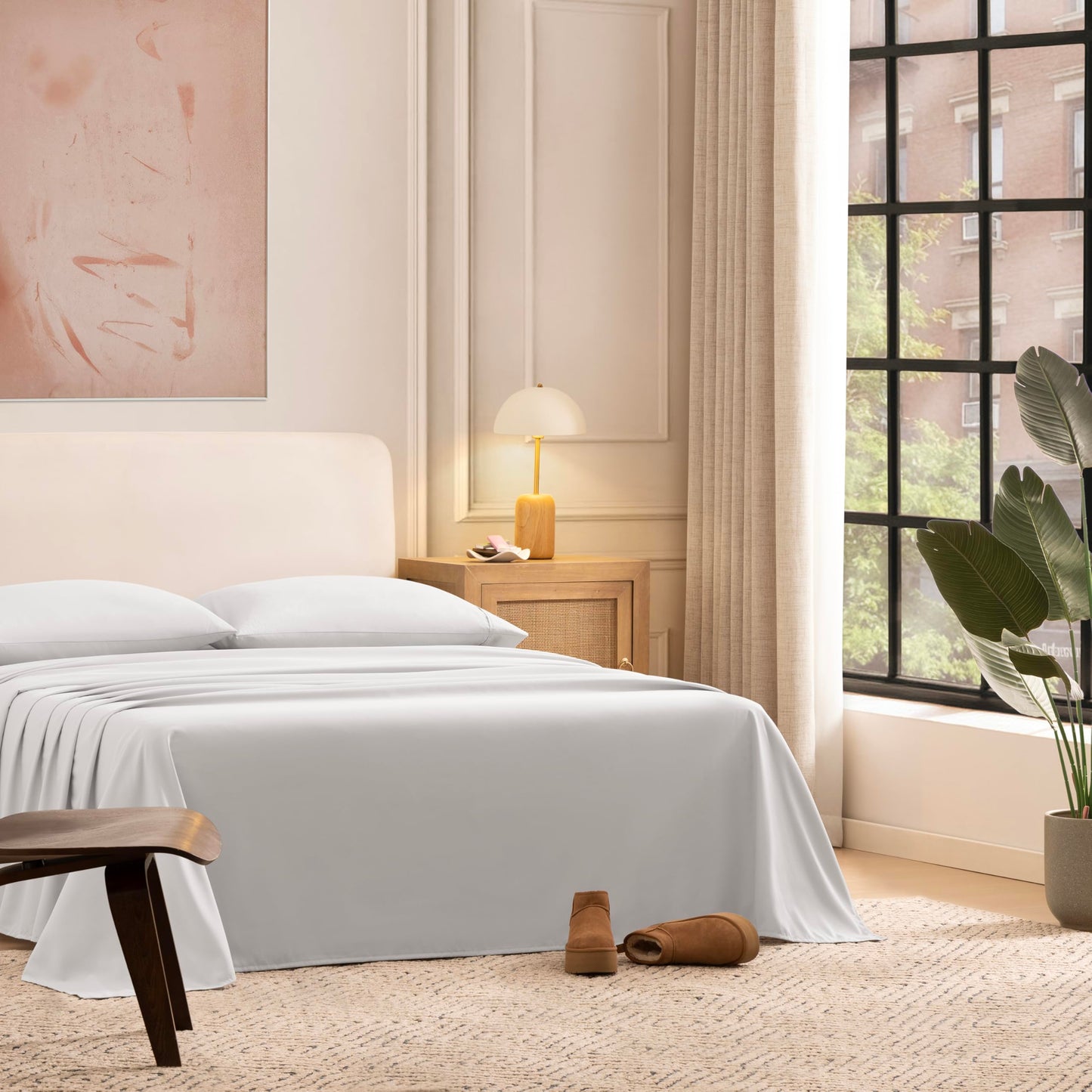 UGG Hedi Full Sheet Set 4-Piece Luxury Cooling Sheets Deep Pockets Premium Bedding with 2 Pillow Shams Hypoallergenic Machine Washable Soft Lightweight Bed Set for Bedroom, Full, Stone Grey