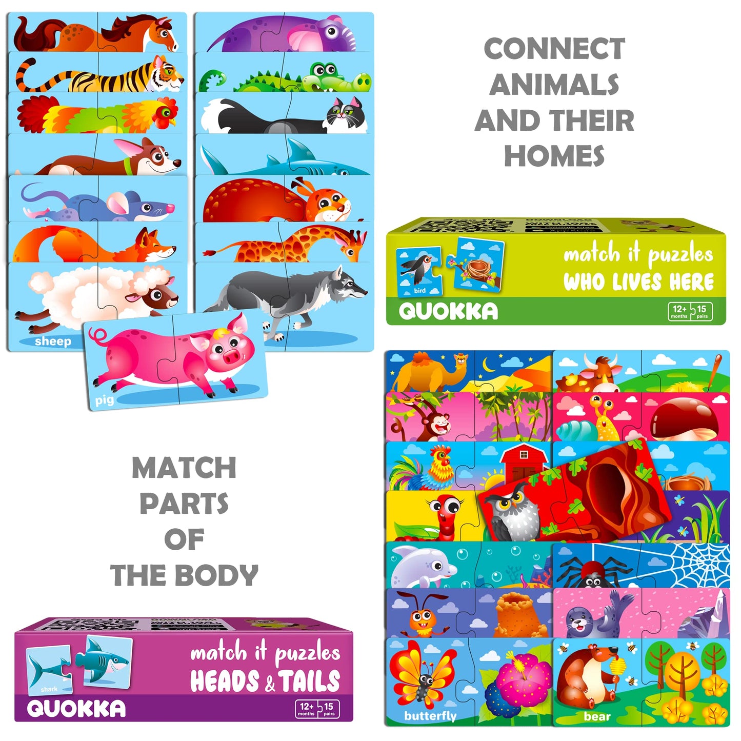 Quokka 5X MEGASET Puzzles for Toddlers 3-5 - Matching Games for Kids Ages 2-4 - Numbers Animals Opposites ABC Learning - Toddlers 1-3 Year Old - Boy and Girl Educational Toy Activities