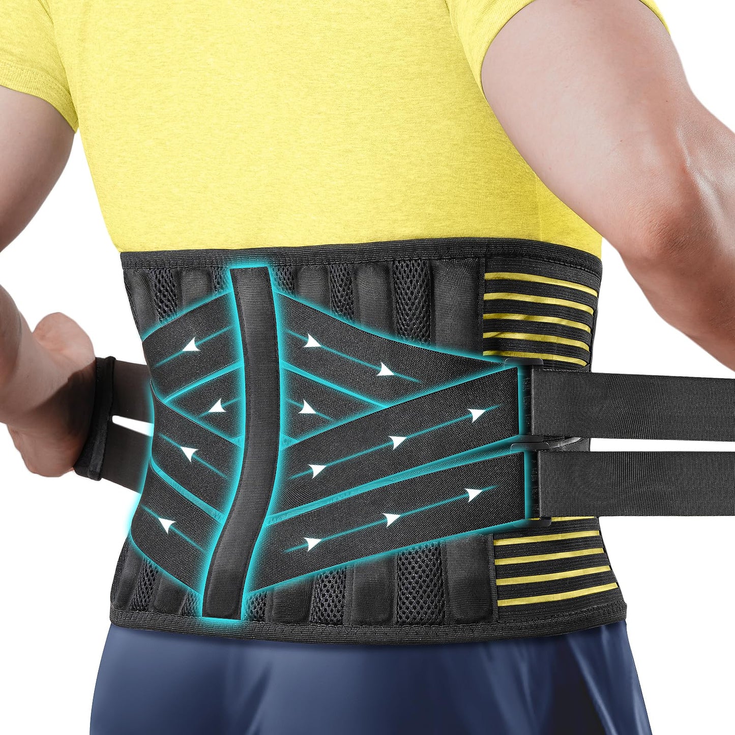 QIBODA Plus Size Back Brace with 7 Bionic Metal Stays, Strong Support for Lower Back Pain Relief, Herniated Disc, Sciatica, Back Support Belt for Big, Heavy, Overweight Work Men, Women (Fits 2xl, 3xl)
