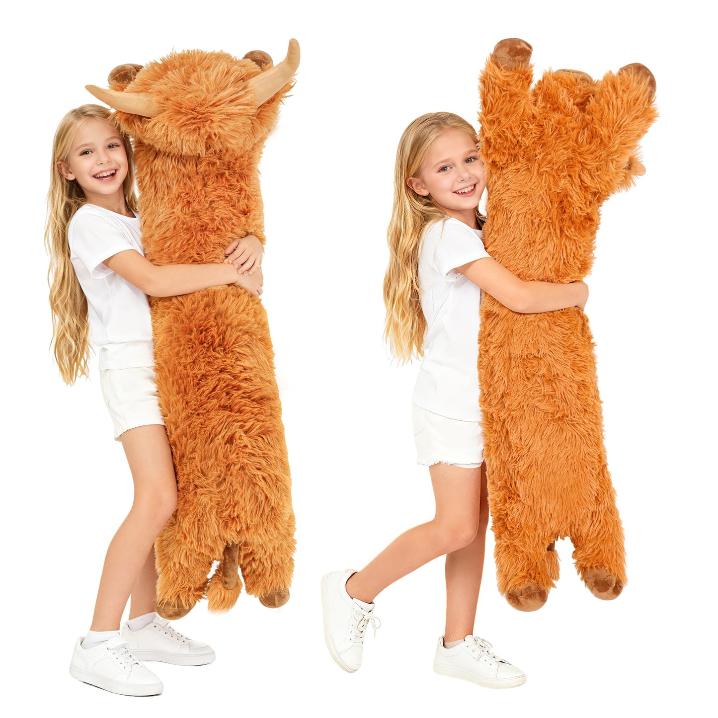 Highland Cow Stuffed Animal 33",Long Highland Cow Plush, Cattle Body Pillow Plushies Gifts for Kids and Adults