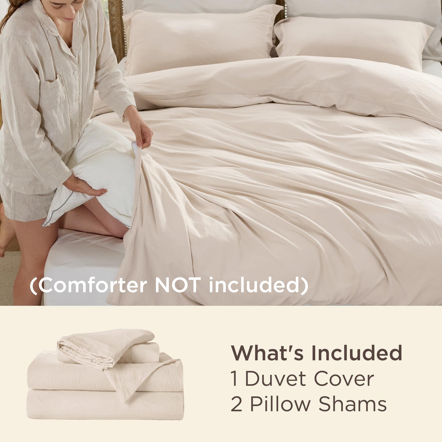Bedsure Cream Oversized King Duvet Cover - 3 Pieces Prewashed Cotton-Like Polyester Extra Soft Bedding Set, Includes 1 Duvet Cover 120x98 Inches with Zipper Closure & 2 Pillow Shams, No Comforter
