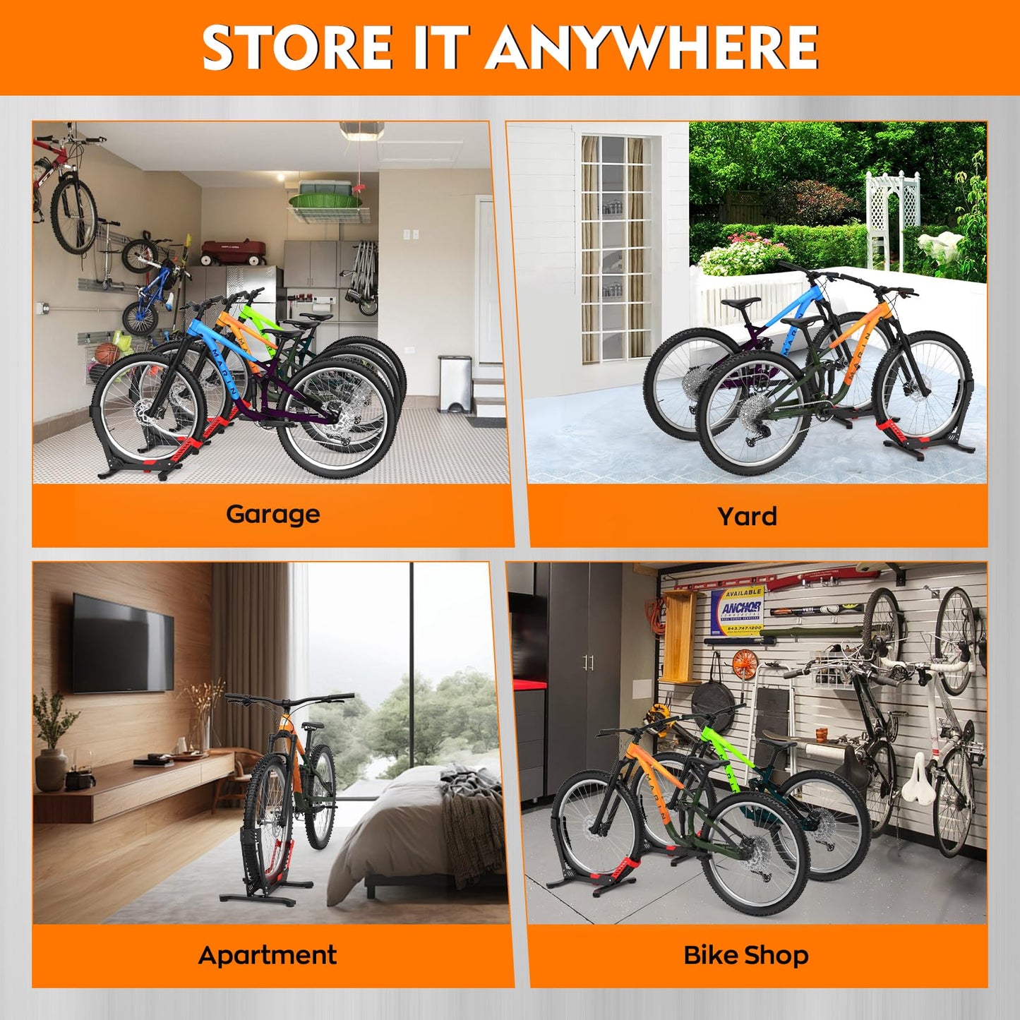 ALIXUEQIN Bike Stand Floor, Portable Bike Storage for Garage - Fit for 24"-29" Bikes, Tire Width up to 3.5", Road & Mountain Bicycle Stand, Front and Rear Wheel Parking Rack - Red
