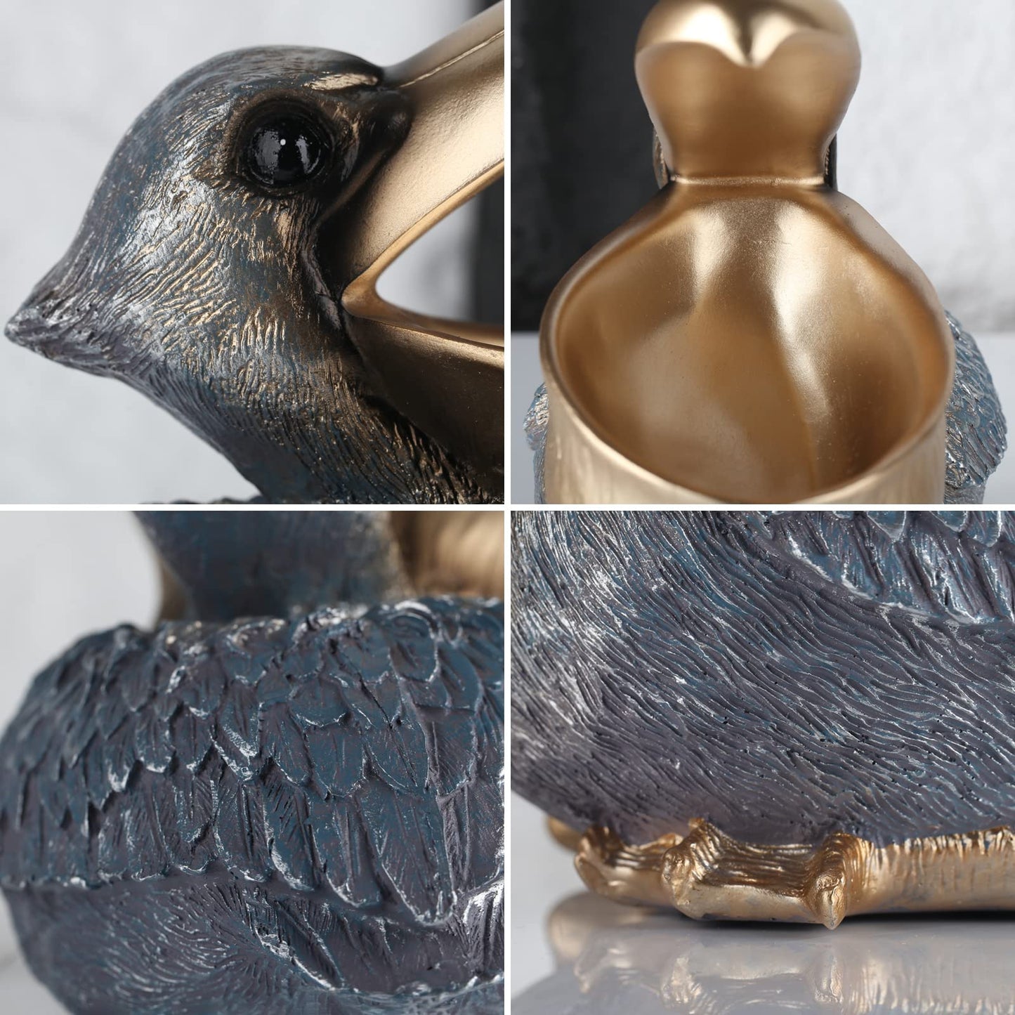 PlivBloom Pelican Key Holder Statues,Fun Animal Hippo Candy Dish,Candy Dish for Office Desk Unique,Modern Key Holder for Pelican Figurine,Suitability Desk candy bowl and Entry Table Decor Items(Silver