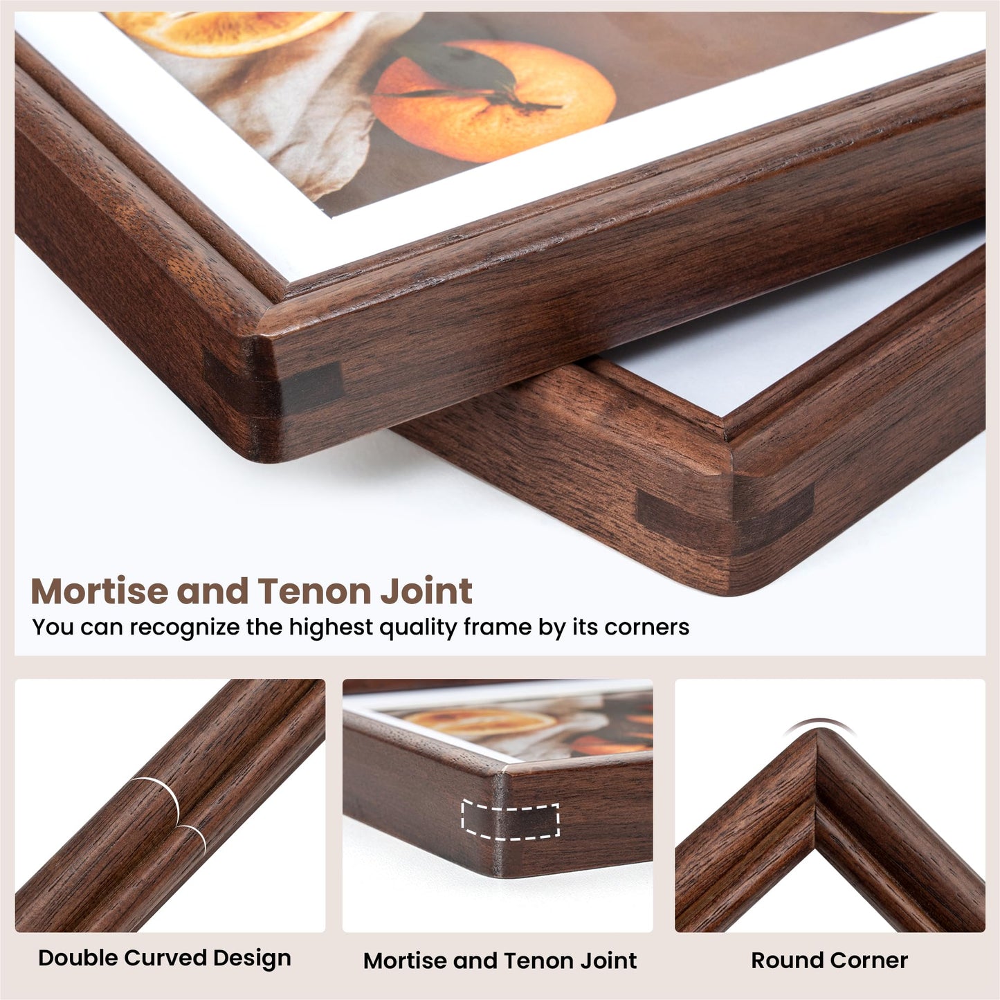 16X20 Picture Frame, Natural Solid Walnut Wood Photo Frame with High Tempered Glass, Handcrafted Rounded Corner 16 by 20 Wooden Frame Matted to 11x14 for Horizontal or Vertical Wall Mounting