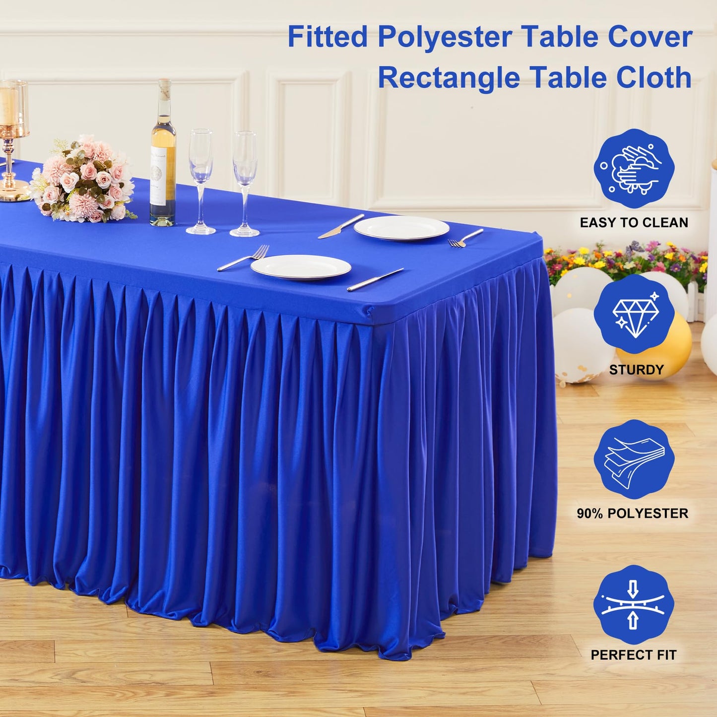 Wish Care 2 Pack Royal Blue Rectangle Table Clothes for 6 Foot Tables, Polyester Fitted Tablecloths 6t Stretch Table Cover for Wedding, Birthday, Parties, Trade Show, Craft Show