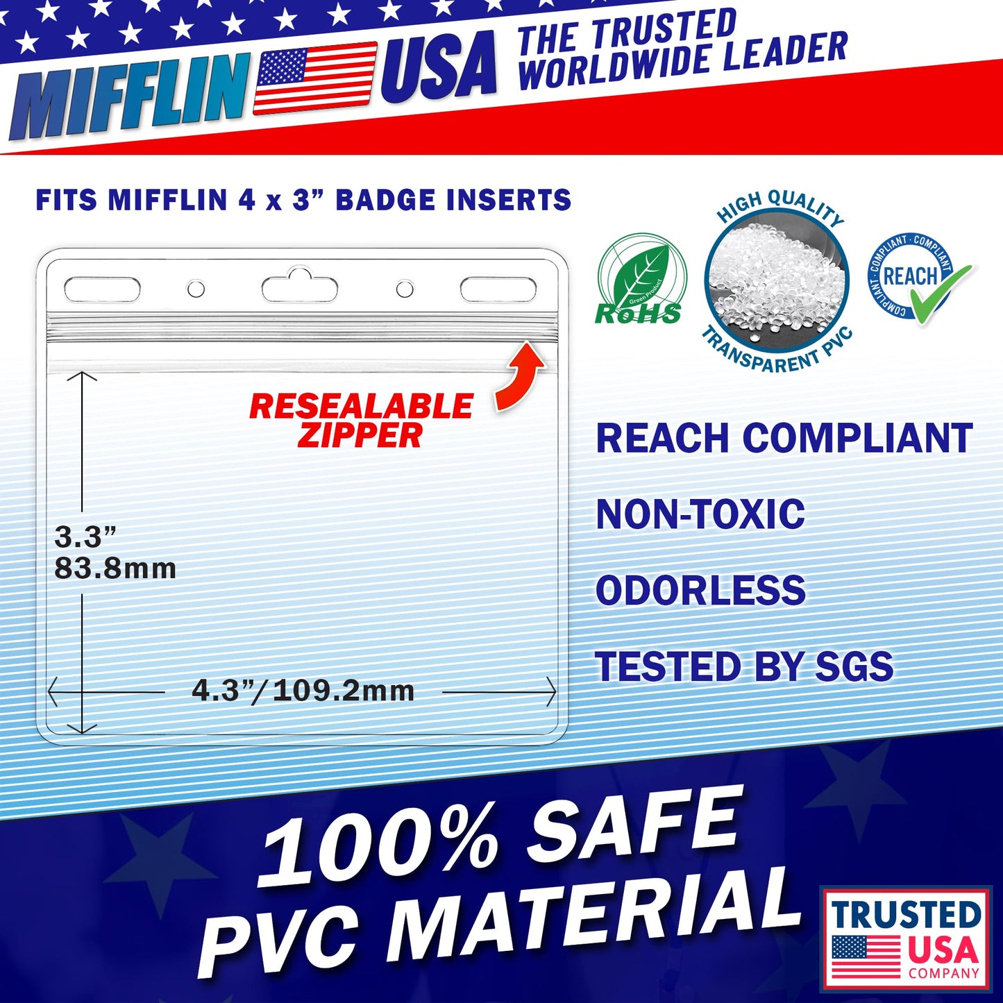 Mifflin-USA Card Protector (Clear, 4x3 Inches, 250 Pack), Waterproof and Resealable Horizontal Plastic ID Name Badge Holders