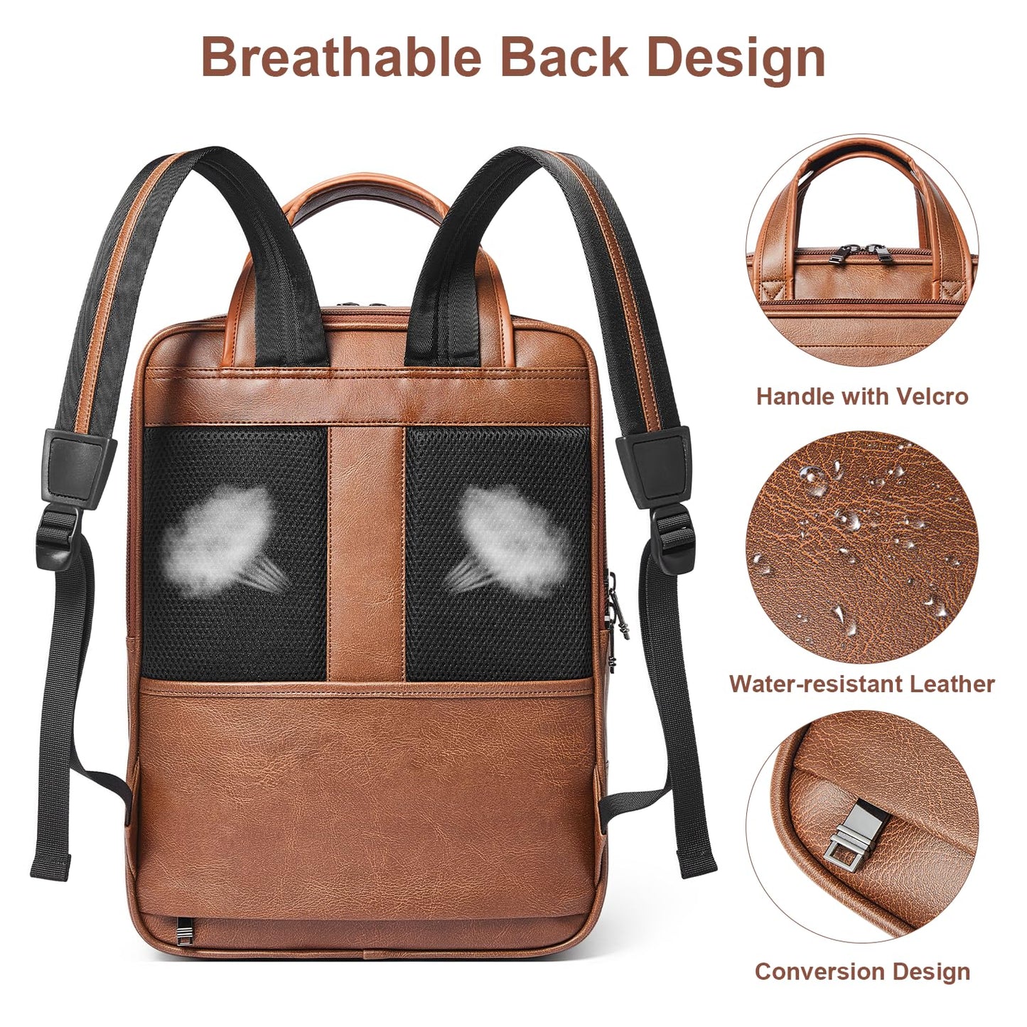Shrrie 15.6" Laptop Backpack,Business Work Backpack Briefcase,Durable Computer Backpack for Office,Travel,College,Two-toned Brown