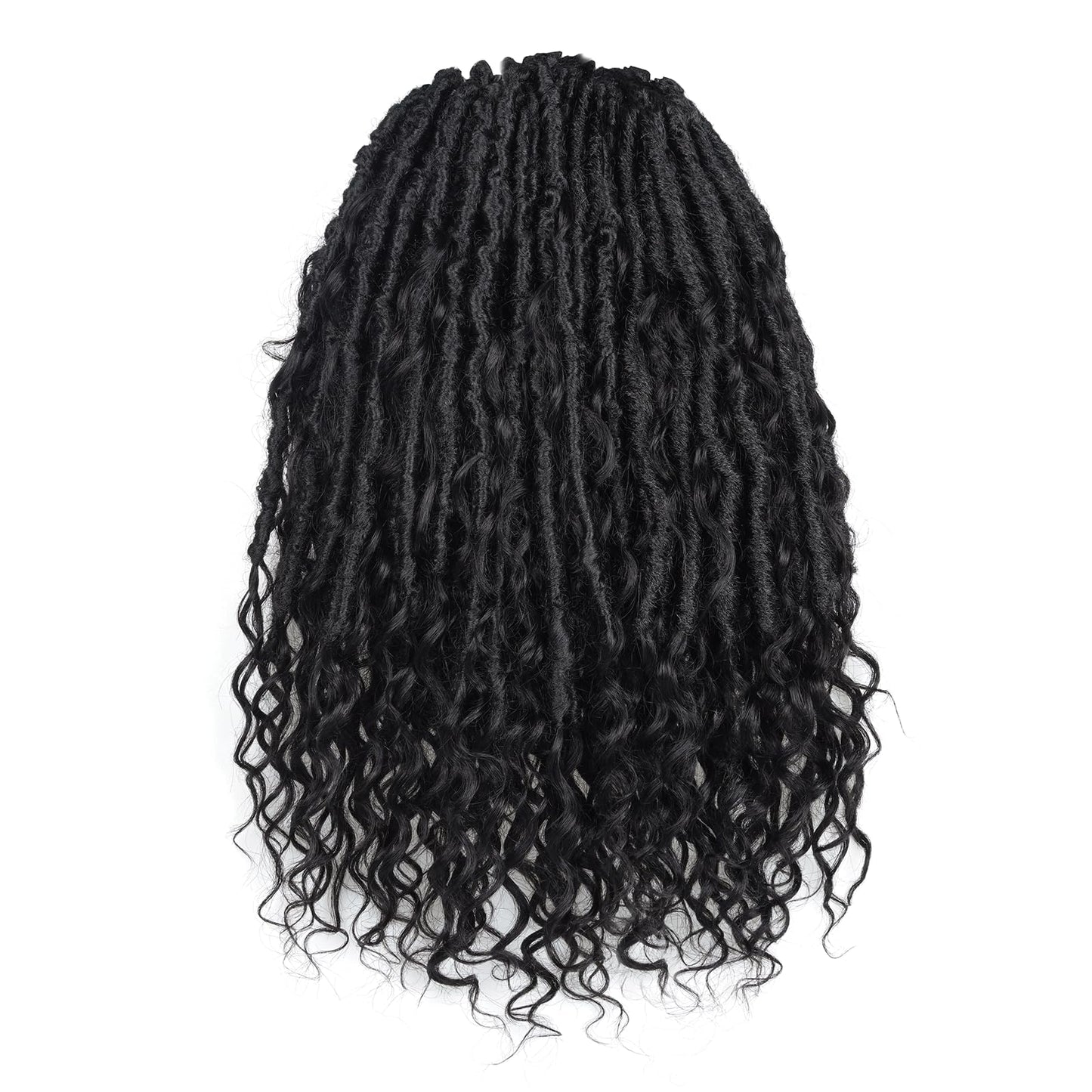 ToyoTress Boho Butterfly Locs With Human Hair Curls - 16 Inch 8 Packs Natural Black Handmade Pre-Looped Crochet Hair For Black Women Human Hair Locs, Boho Faux Locs Crochet Braids (16 Inch, 1B-8P)