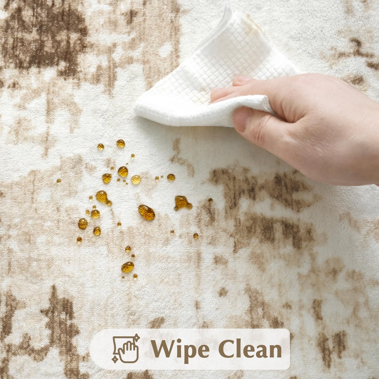 FMFUNCTEX 5x7 Washable Area Rug Brown Beige Abstract Modern Neutral Non Slip Low Pile Indoor Carpet Soft Thin Throw Rug for Entryway Entrance Living Room Bedroom Dining Office Nursery Kitchen Laundry