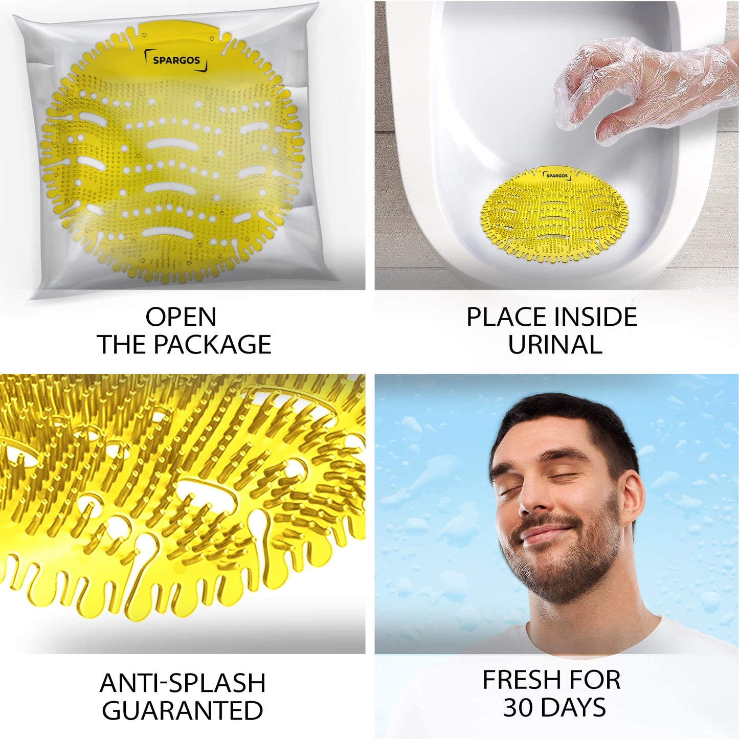 Urinal Screen Deodorizer (36 Pack) - Urinal Cakes - Fresh 3d Wave Anti-Splash - Odor Protection for Toilets in Bathroom Office Stadiums Schools with Free Gloves - 12pcs Blue 12pcs Lemon 12pcs Orange