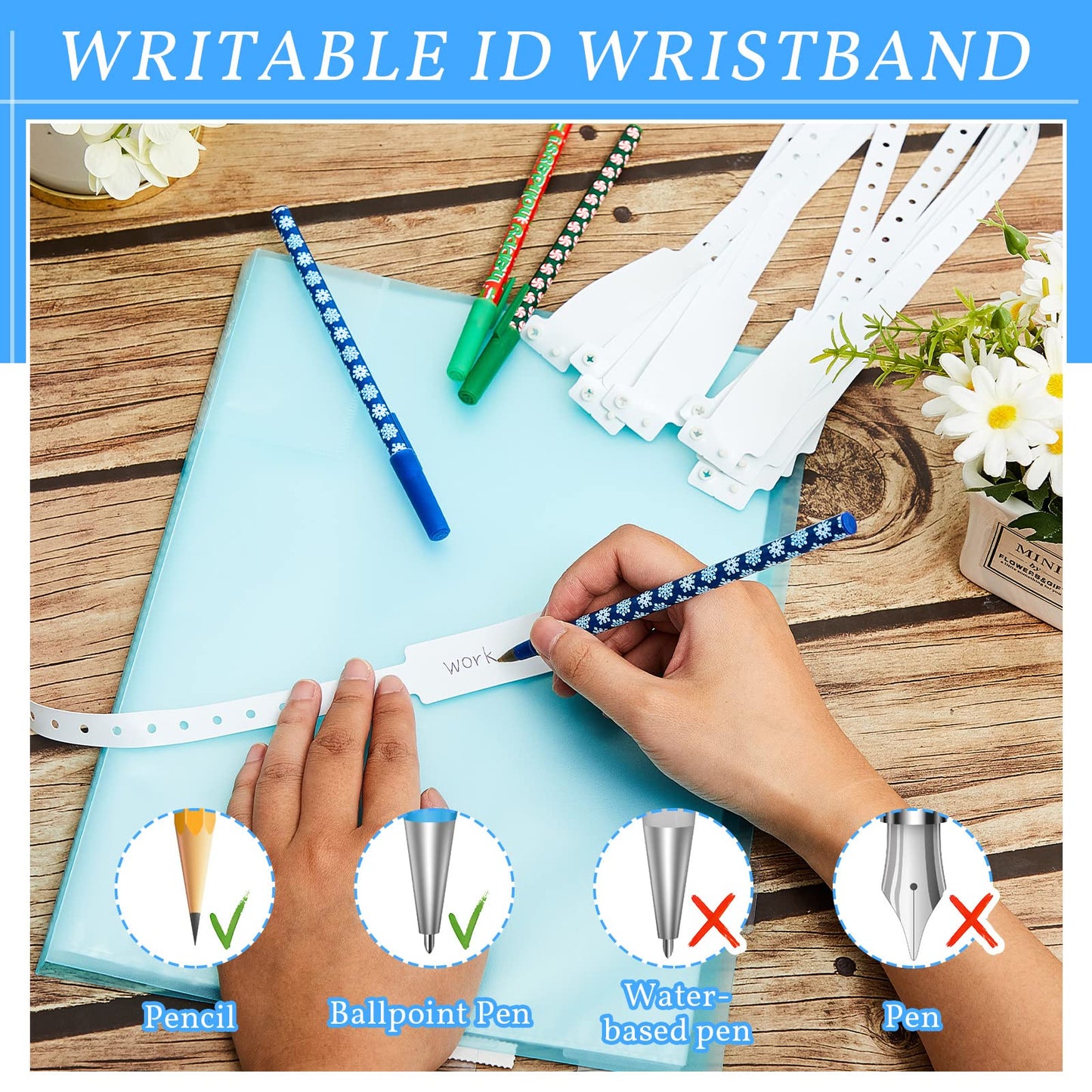 Henoyso 600 Pcs White Plastic Wristbands ID Bracelet Hospital Wristbands Bulk Vinyl Bracelet Waterproof for Medical Patient Hospital Events Party