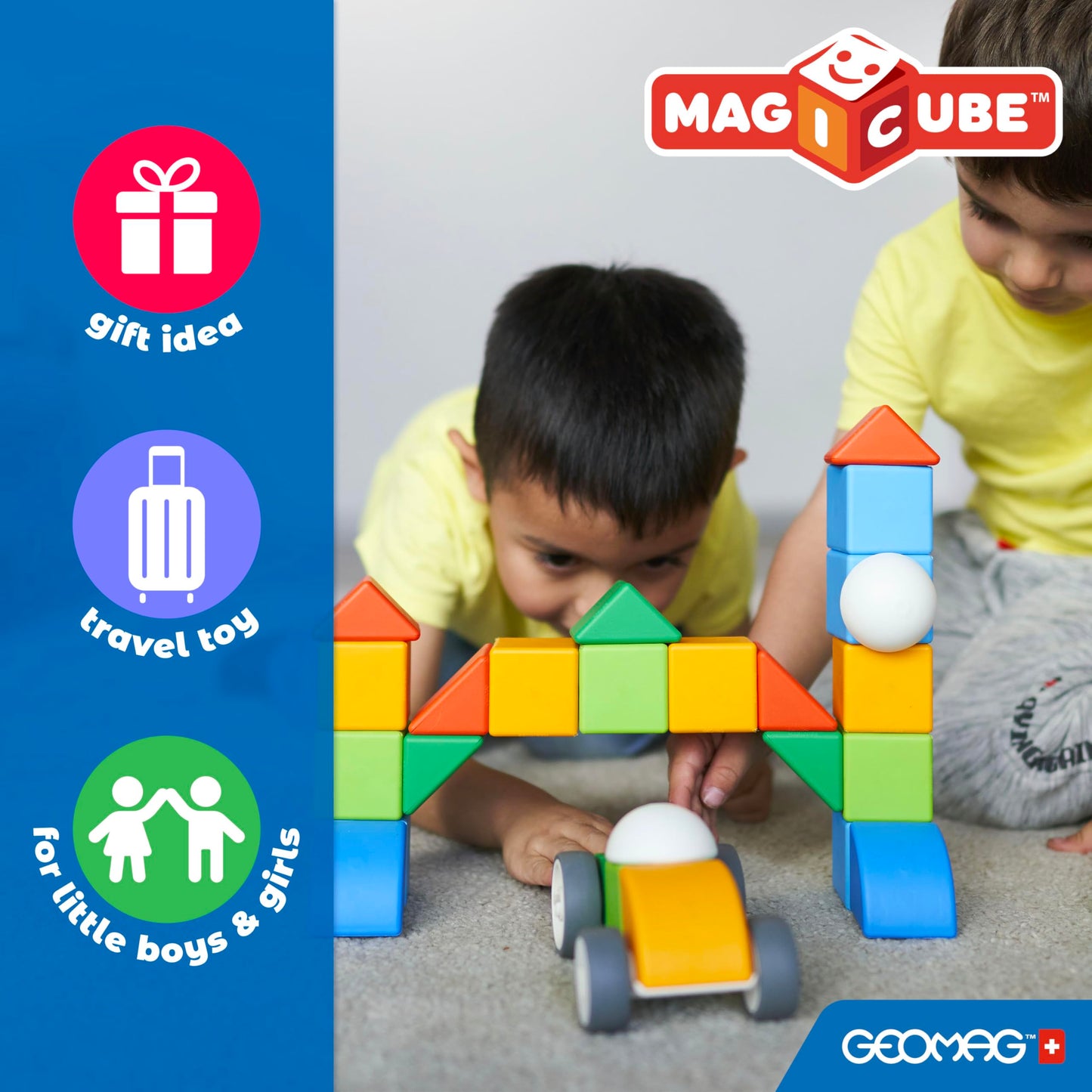 GEOMAG Magnetic Toys | Magnets for Kids | 13 Pieces | Magicube Shapes Wheels Set | Early Learning STEM Educational Building Blocks | Recycled Plastic | Ages 1-5