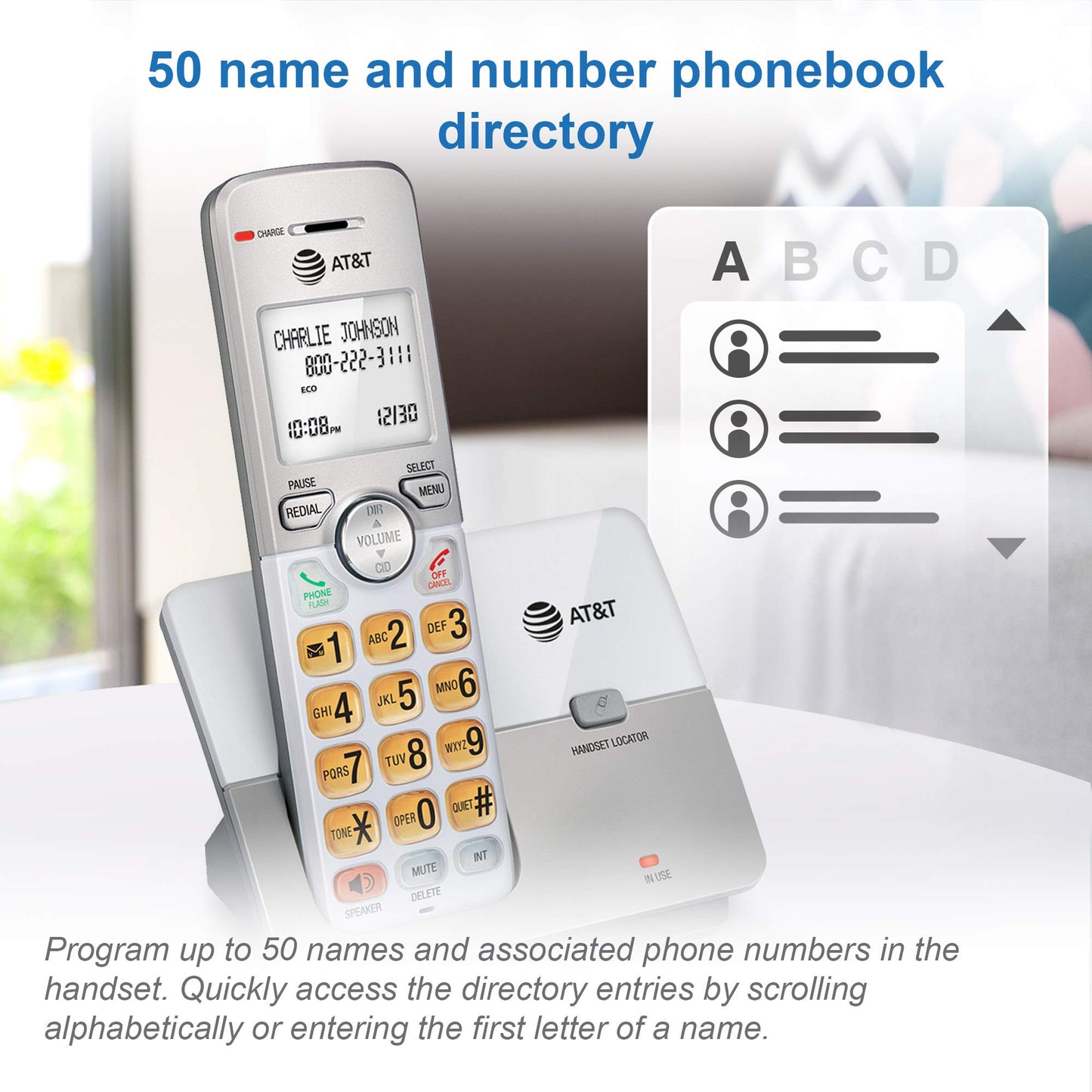 AT&T EL51203 DECT 6.0 2-Handset Cordless Phone with Full-Duplex Speakerphone, Backlit Display & Lighted Keypad, Caller ID/Call Waiting, Intercom, ECO Mode