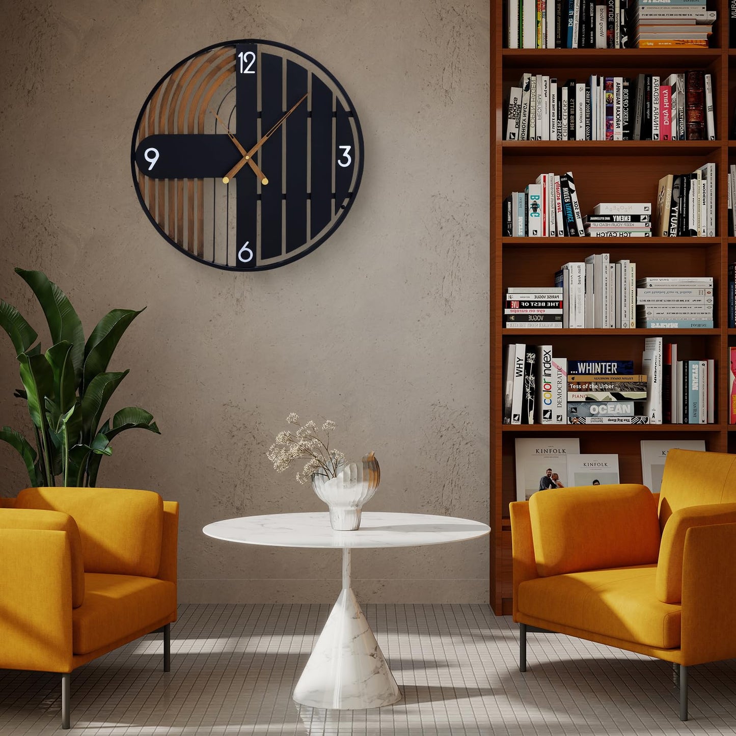 XGGJWW 20 Inch Round Wall Clock Wood Silent Non-Ticking Battery Operated, Rustic Farmhouse Decorative Clocks for Home Decor, Kitchen, Living Room, Bedroom, Office