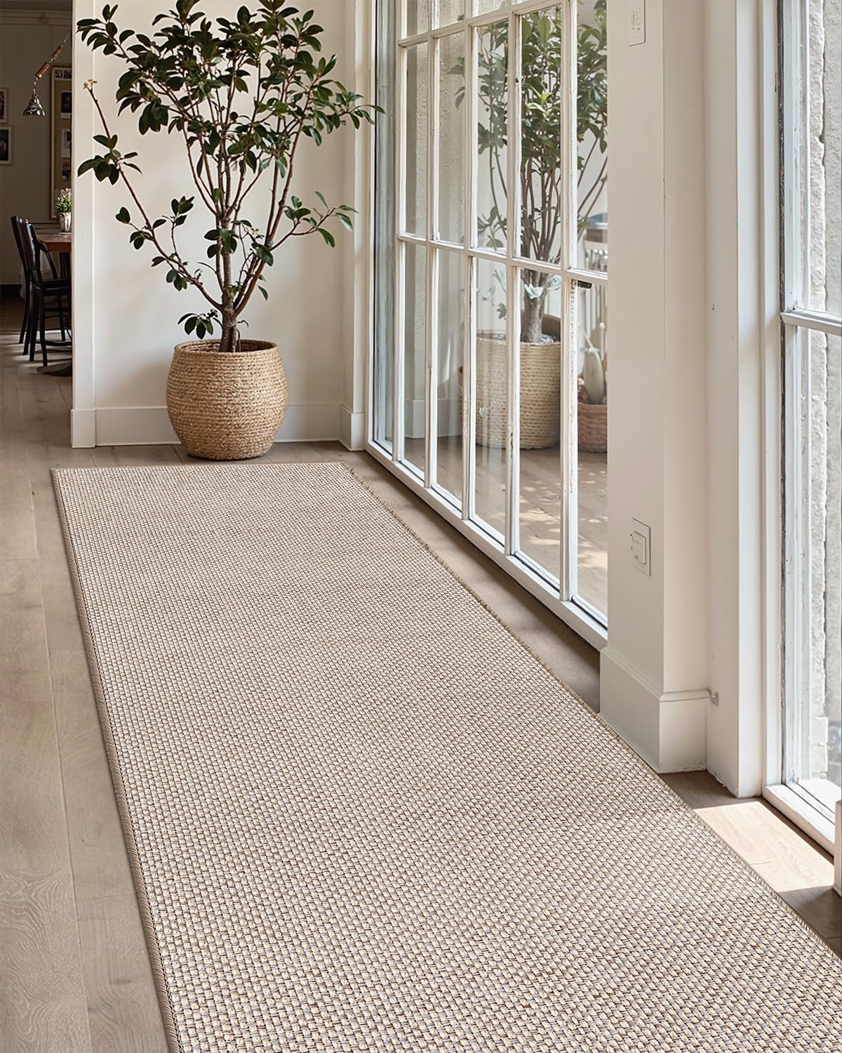 Color&Geometry Door Mat 2'4"x12' Runner Rug with Rubber Backing, Non Slip Washable Hallway Kitchen, Carpet Runners for Hallway Living Room Bedroom, Beige (Rolled-up NO Creases)