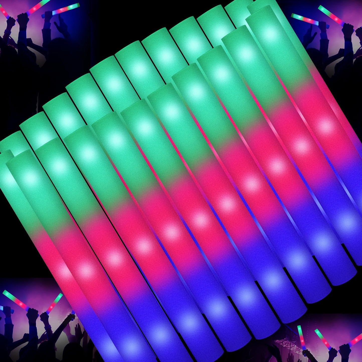 SHQDD 44 PCS Foam Glow Sticks Bulk With 3 Modes Colorful Flashing, Light Up Sticks, Glow in Dark Party Supplies for Wedding, Raves, Halloween, 4th of July