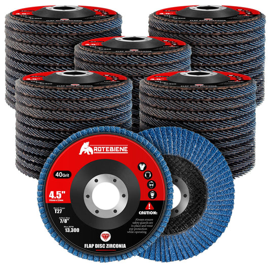 50 Pack 40 Grit Zirconia Flap Discs 4.5" x 7/8" T27 for 4 1/2 Inch Angle Grinder Flap Wheels Heavy-Duty Grinding & Sanding Discs for Metal, Wood, Stainless Steel