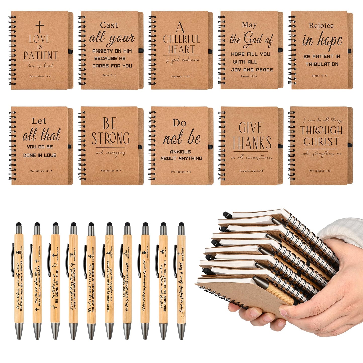 INSADA 30 Sets Bulk Christian Spiral Notebooks with Bamboo Pen Prayer Journal, Small Lined Notepad (5.43”x4.33”) - Father Day Gifts for Church Members, Bible Study Groups & Church Families