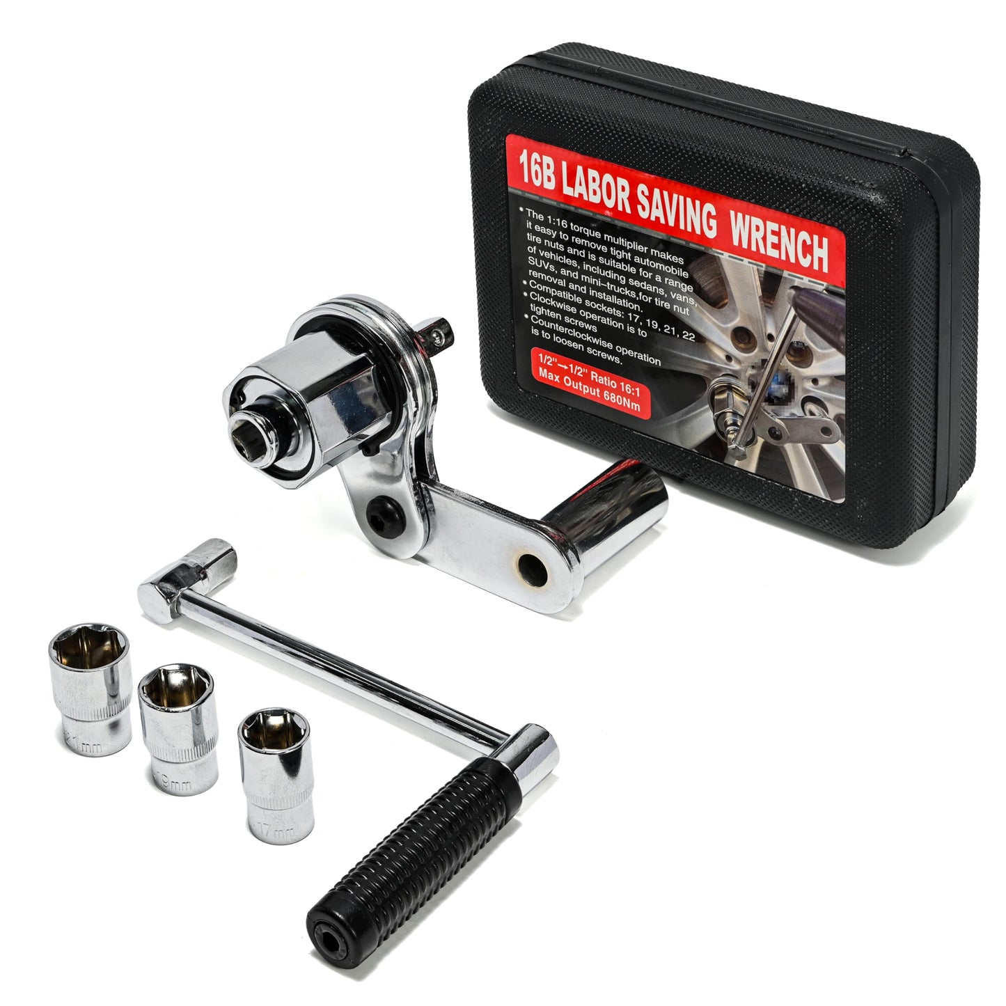VQP Torque Multiplier Set 1/2” DR w/ 3 Sockets, Labor Saving Lug Nut Remover, Hand Lug Nut Wrench Kit, Portable Wrench Sockets Set (Max 680N/M, Upgraded 8-Point)