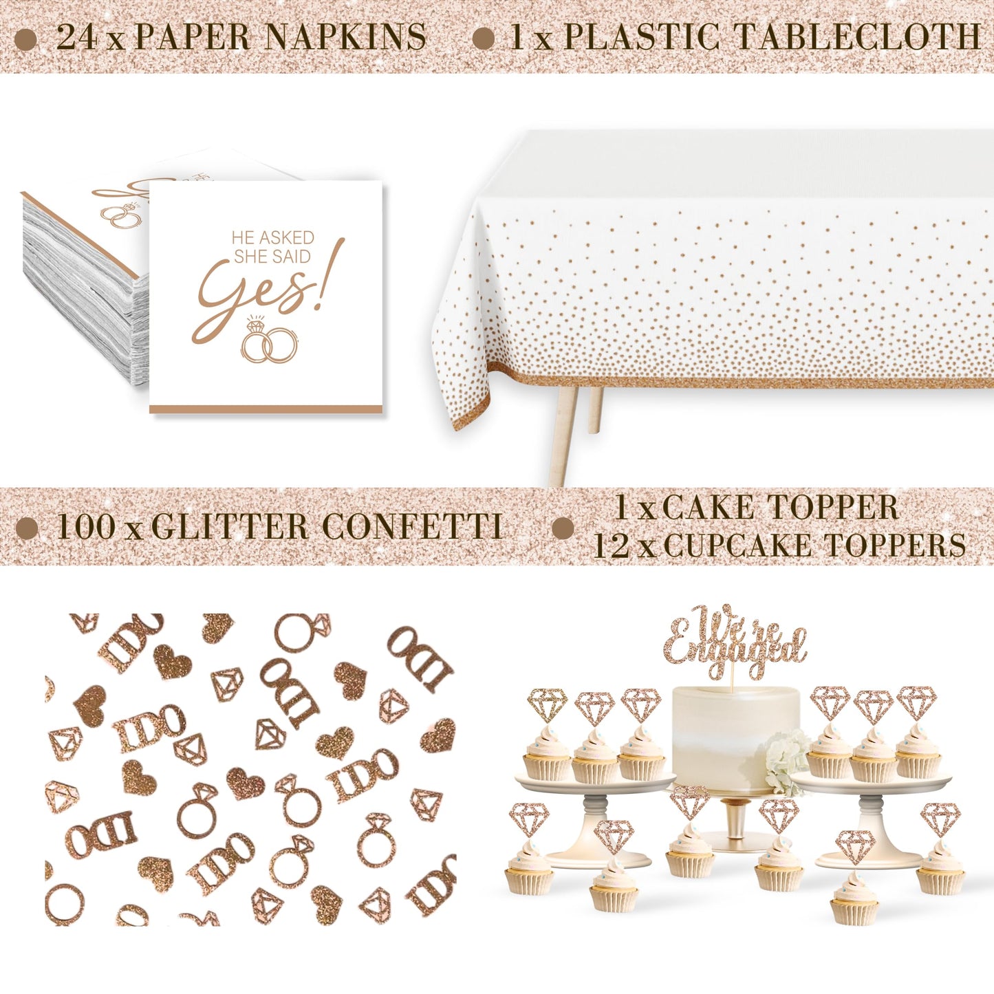 261 Pc Premium Engagement Party Decorations Kit – Elegant Mr. & Mrs. Wedding Balloons, Happy Engagement Banner, Diamond Ring White Gold Balloons, Cupcake Toppers – Classy Bride To Be Decor