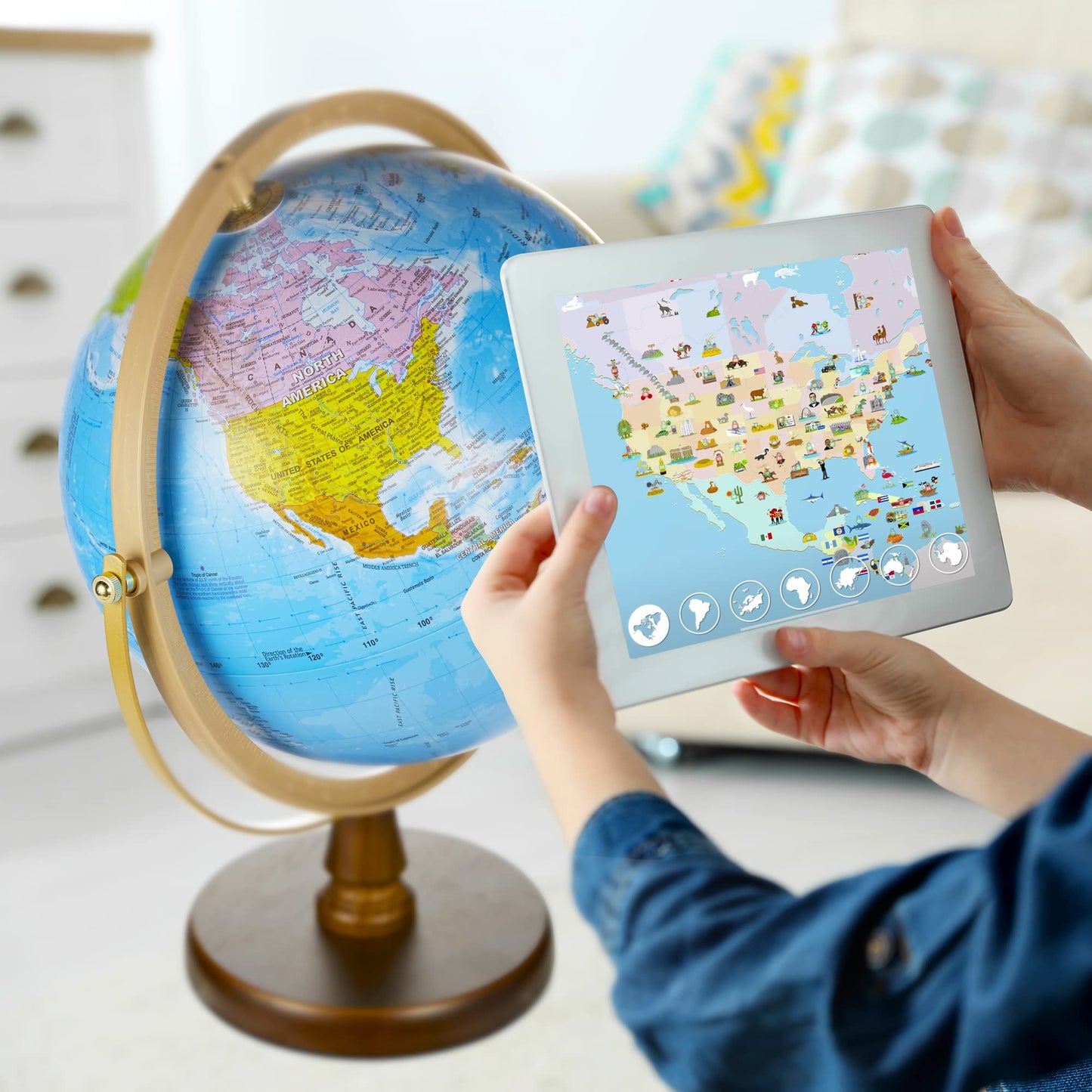 SJSMARTGLOBE with Interactive APP & LED Illuminated Constellations at Night, US-Patented STEM education 10" World Globe with Detailed map