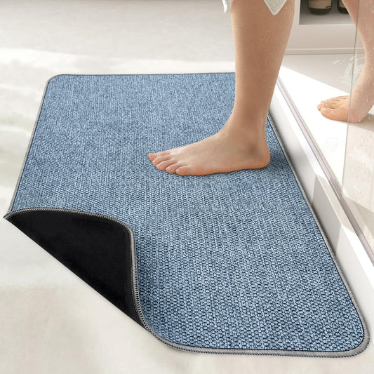 Bosap Bath Mat,Ultra Thin Bathroom Rugs,Rubber Bath Mats for Bathroom,No Slip Bath Rugs,Quick Dry,Machine Washable,Low Pile,Absorbent,Shower Outside,Sink,Home Decor Accessories.Blue,2'x3'(24x36inch)