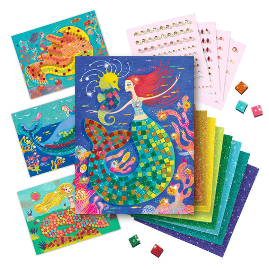 DJECO Mermaid's Song Mosaic Arts & Crafts Kit - Create Your Own Glittery Underwater Scene for School - Fun & Creative for Family & Friends, Boys & Girls, Educational, Sticker Foam for Kids 5+