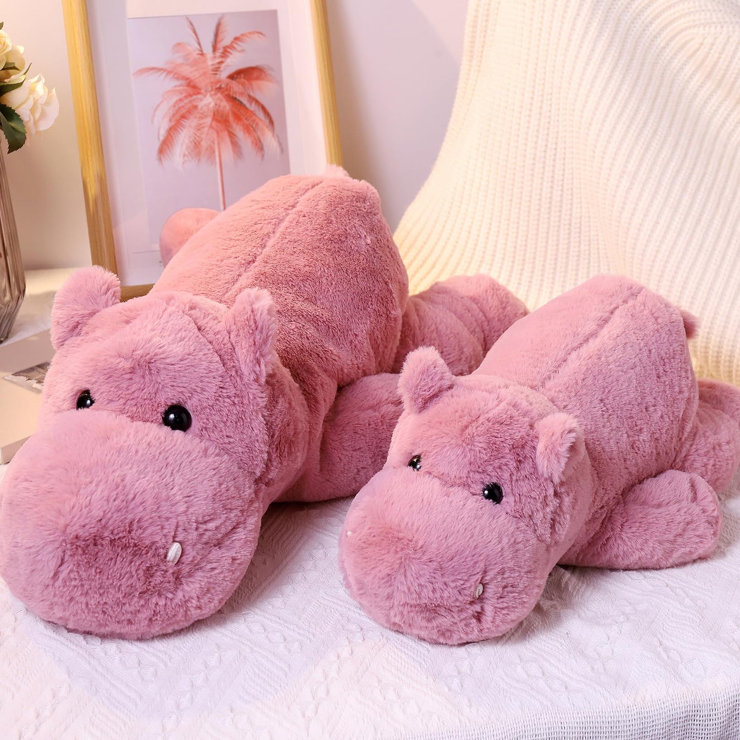 Weighted Stuffed Animals, Soft Pink Hippo Plush, 17.7" 2.2lbs Small Hippo Stuffed Animal, Perfect Cuddly Weighted Hippo Plush for Comfort and Relaxation