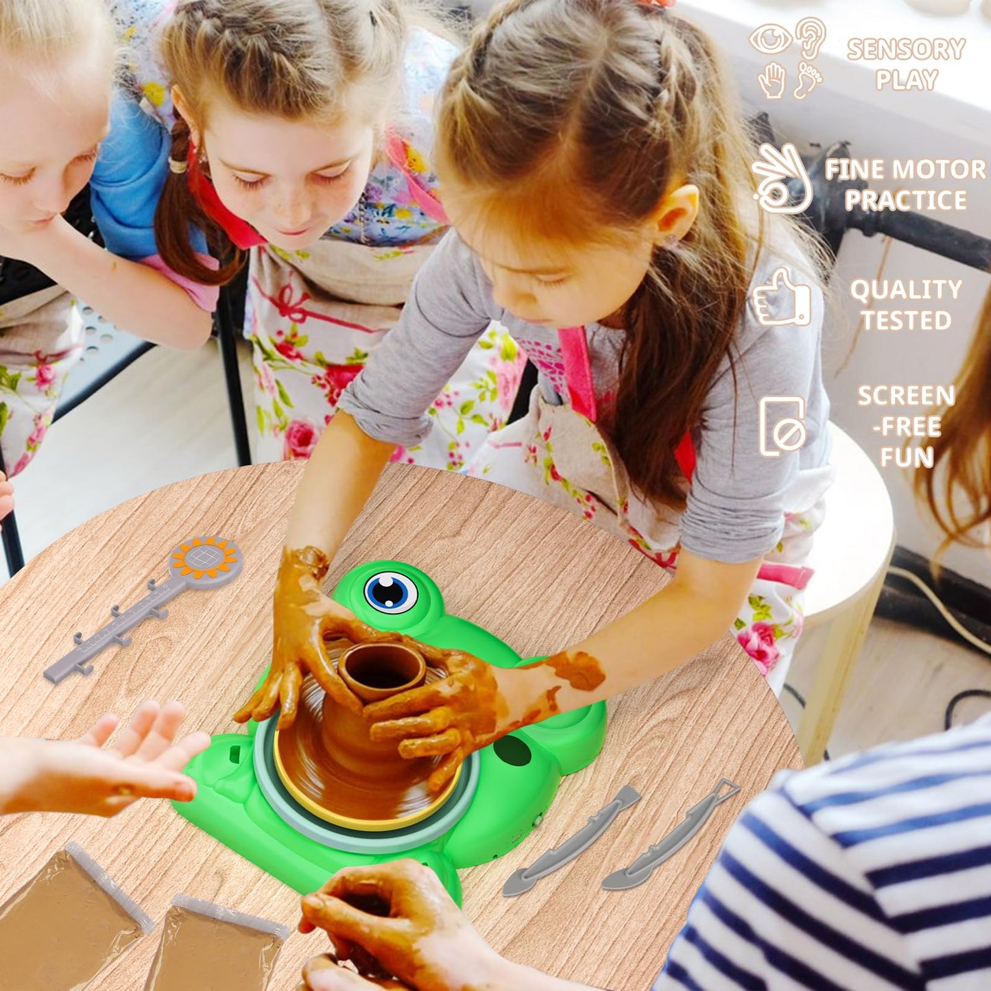 Pottery Wheel for Kids - Complete Pottery Painting Kit Arts and Crafts for Kids Ages 8-12 with 1.65lb Air Dry Clay Art Supplies for Kids Toys Girls Boy Birthday Gift for 6 7 8 9 10 11 12+