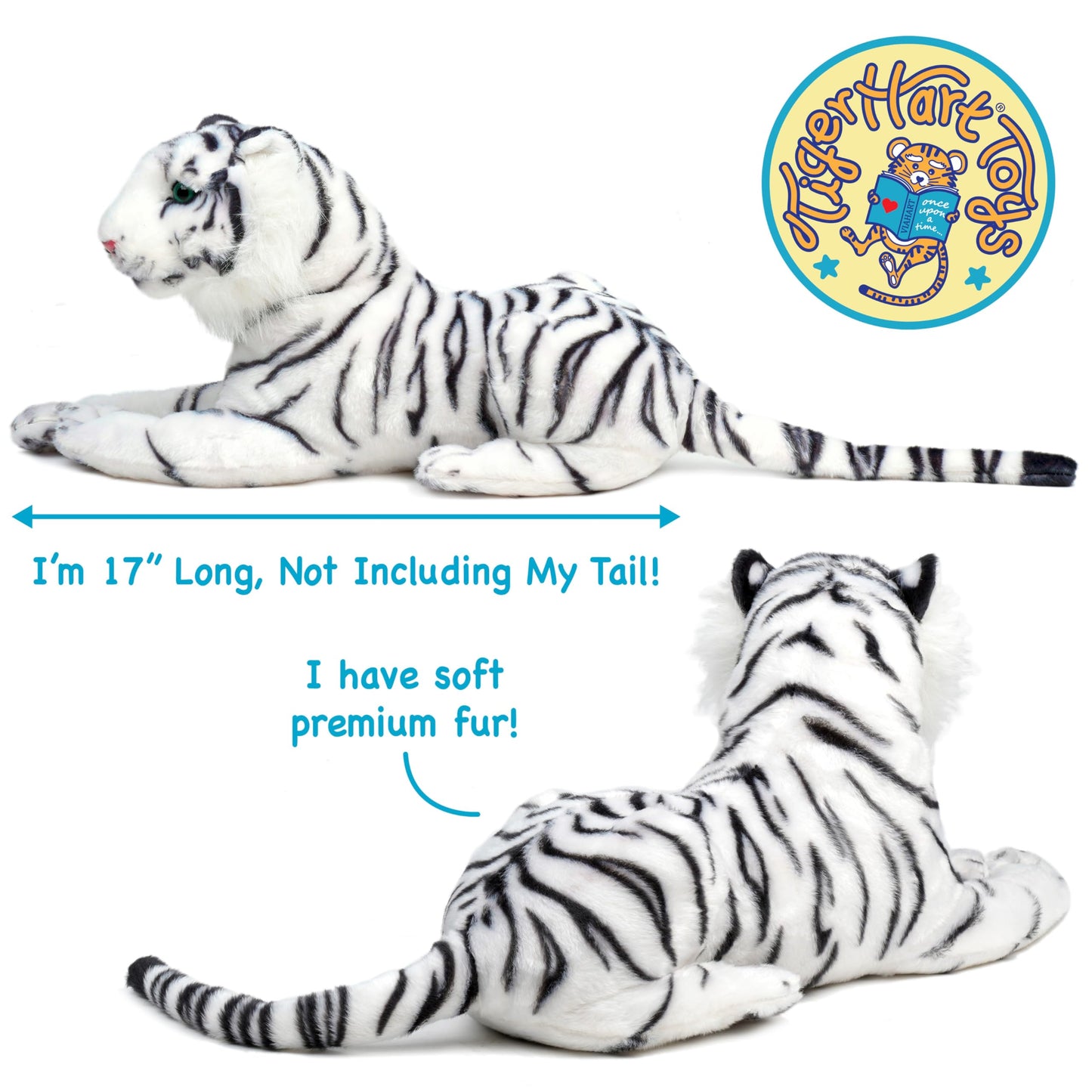 TigerHart Saphed The White Tiger - Squeeze Me! - 17 Inch Stuffed Animal Plush