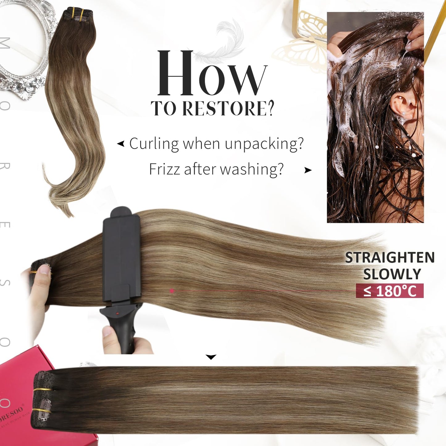 Moresoo Clip in Hair Extensions Real Human Hair Balayage Clip in Extensions for Women Ombre Dark Brown to Golden Brown with Dark Ash Blonde Hair Extensions Clip in Human Hair 18inch 7Pcs 120G