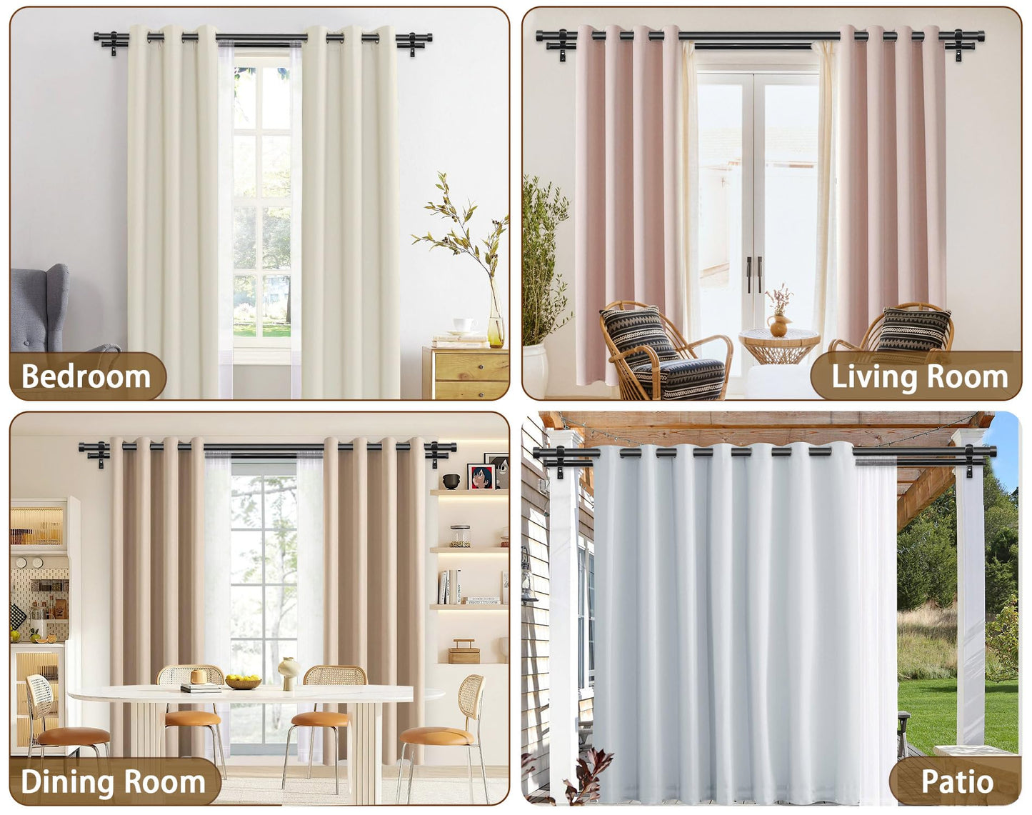 KAMANINA 1 Inch Double Curtain Rods 66 to 120 Inches (5.5-10 Feet), Heavy Duty Adjustable Double Curtain Rod for Windows, Black Drapery Rods with End Caps