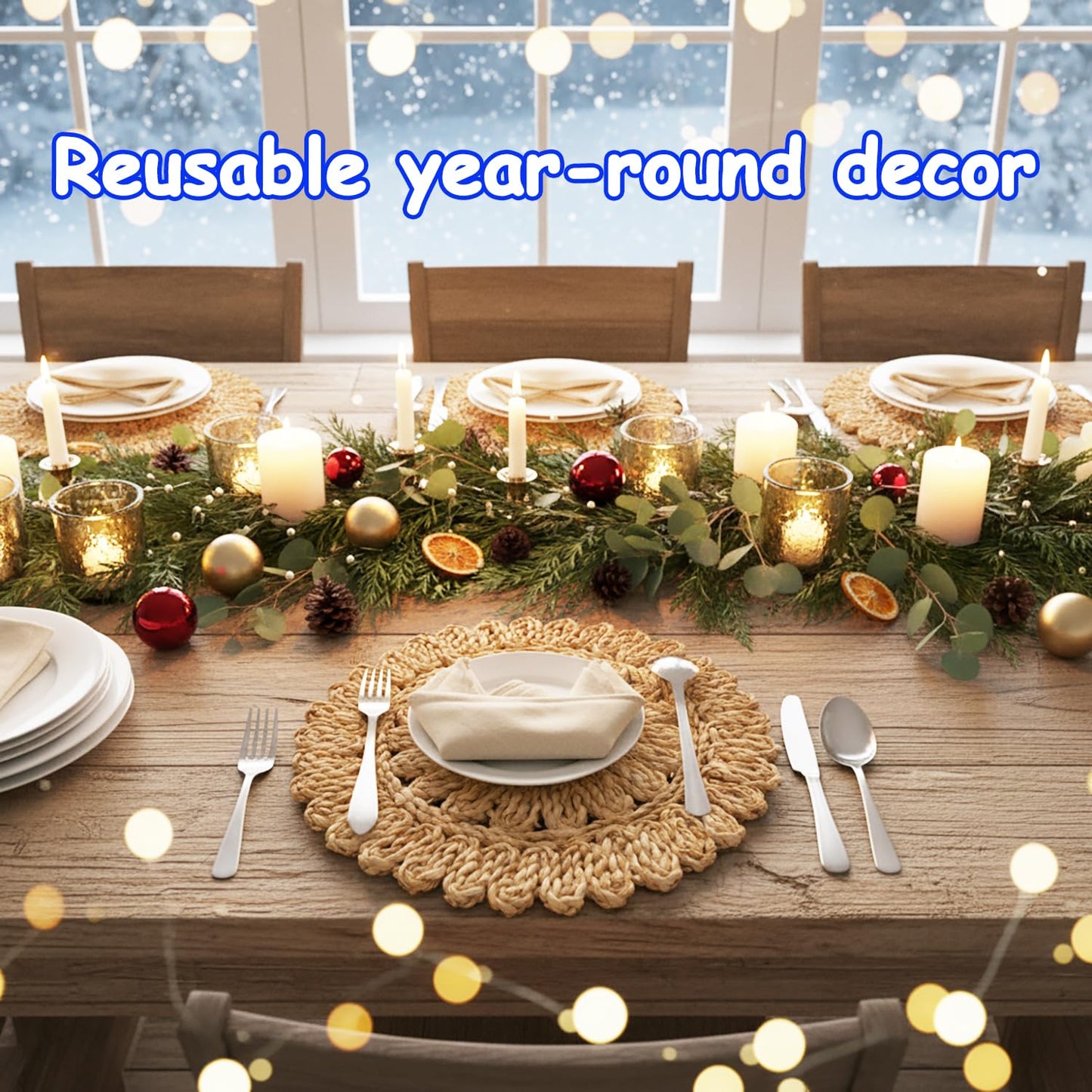 DELAQIKO 13.8" Round Corn Husk Placemats | Boho Woven Rattan Table Mats | Natural Spring Farmhouse Plate Chargers | Handmade Rustic Wicker Place Mats for Christmas Wedding (Set of 6)