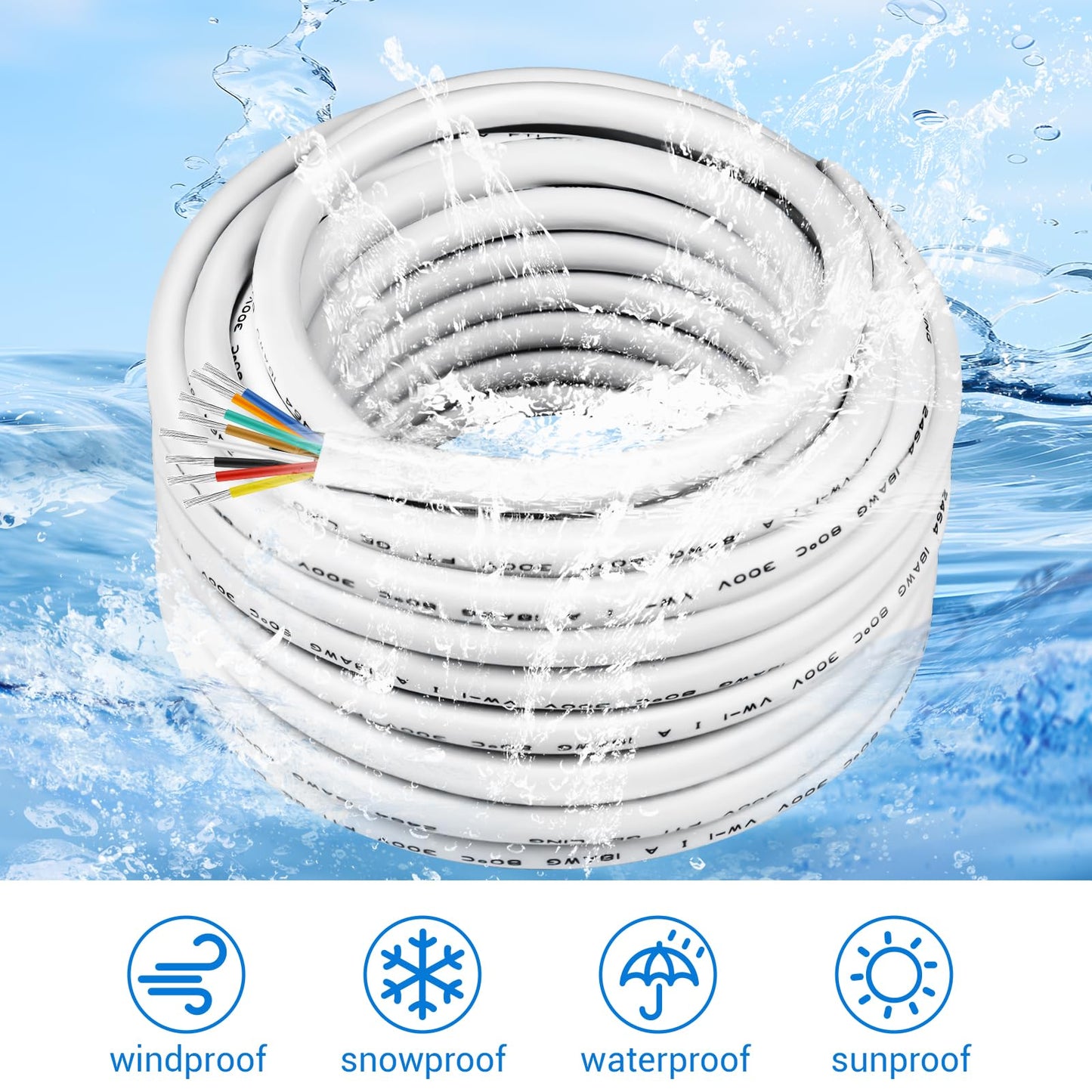 100FT/30M 18 Gauge 8 Conductor White Thermostat Wire, PVC Stranded, Low Voltage Extension Cable for LED Lighting, Automotive