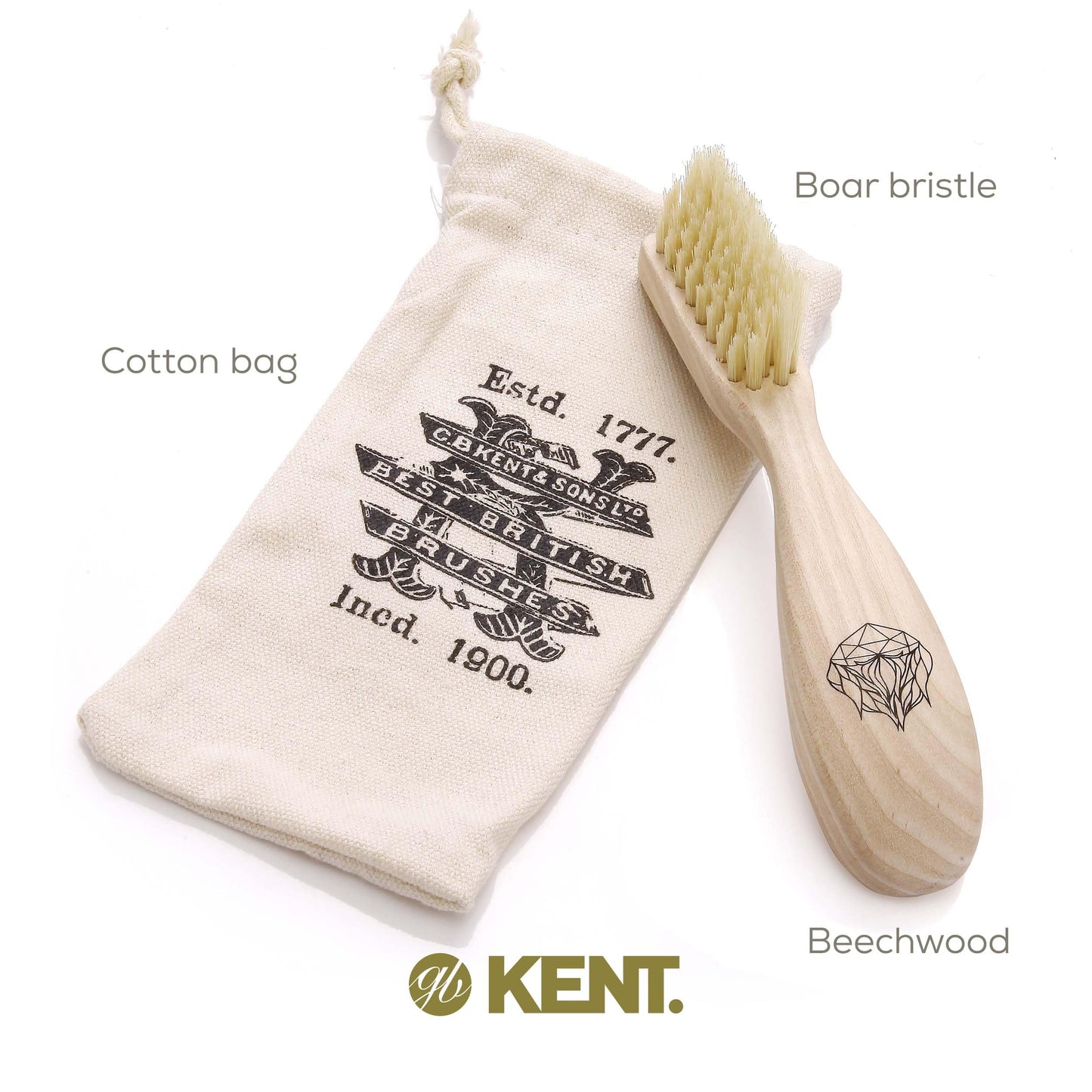 Kent BRD2 Boar Bristle Beard Brush for Men - Specially Cut Natural White Boar Bristle for Flawless Shaping and Grooming, Ergonomic Pistol-Like Grip Wood Handle, Dry or Wet Beard, Distributes Oils