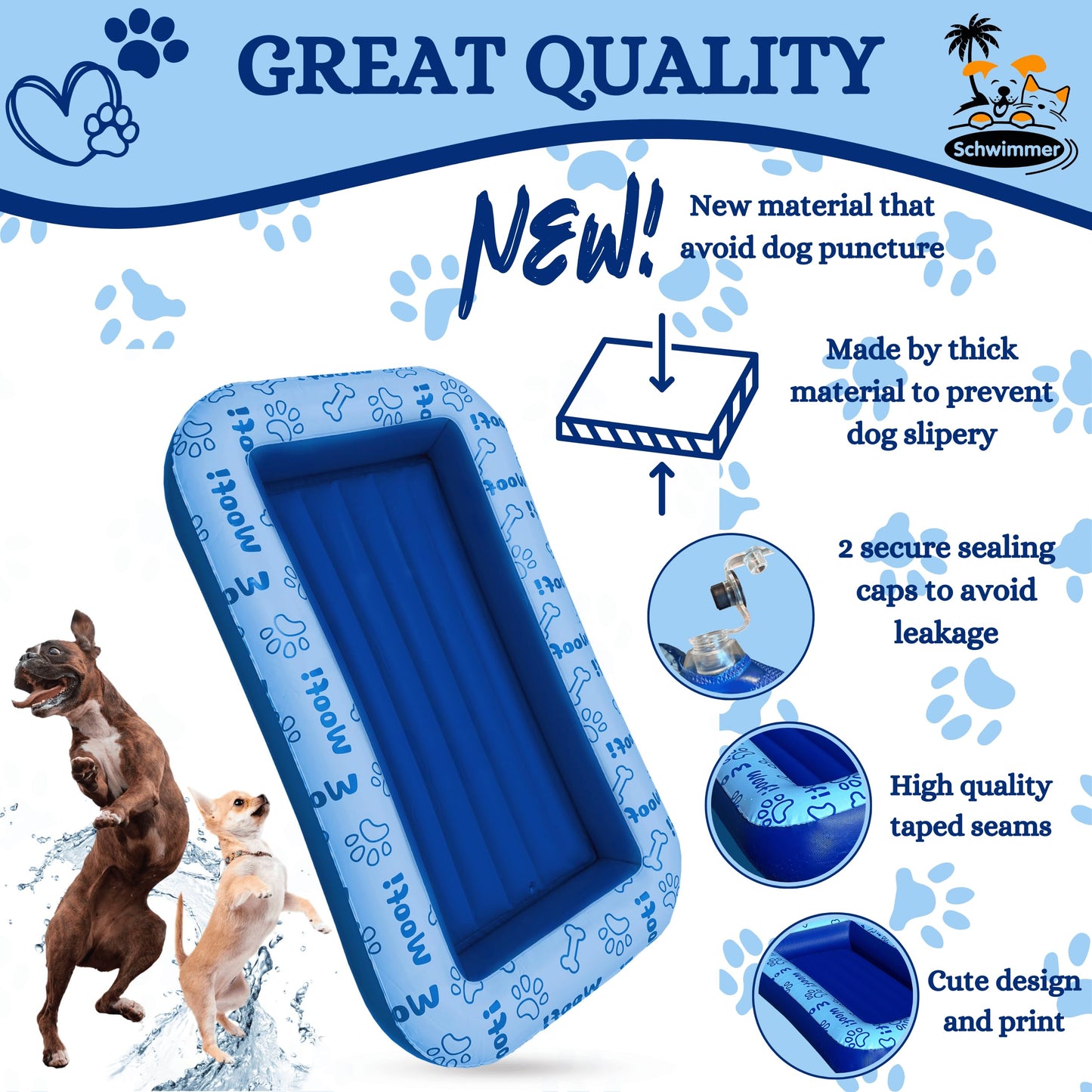 Schwimmer Dog Pool Float – Premium Pool Float for Large Dogs up to 220lbs – Durable & Inflatable Dog Raft for Pool & Lake – Comfortable & Safe Floating Mat for Summer Fun – Blue