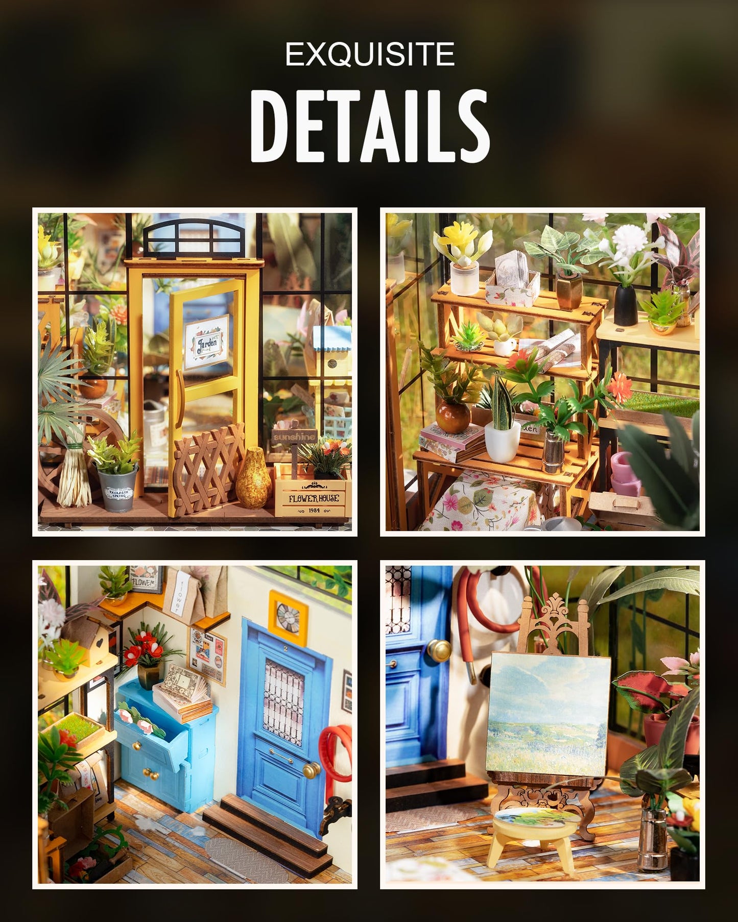 Rolife DIY Miniature House Kit Greenhouse, Tiny Home Kit for Adults to Build, Mini House with Furnitures, Halloween/Christmas Decorations/Gifts for Family and Friends (Cathy's Greenhouse)