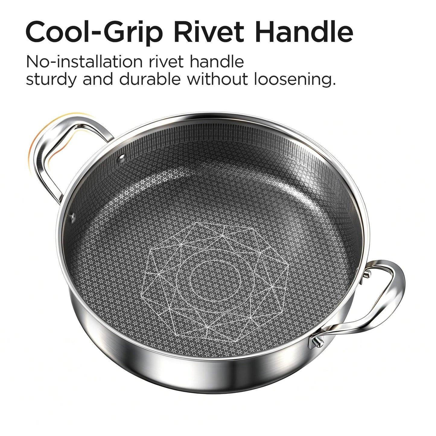 COOKER KING 5QT Stainless Steel Saute Pan with Lid, Hybrid Nonstick Deep Saute Pan, Chicken Fryer, Tri-Ply Clad Even Heat Distribution, Dishwasher-Friendly,Oven Safe to 900°F, Induction Compatible