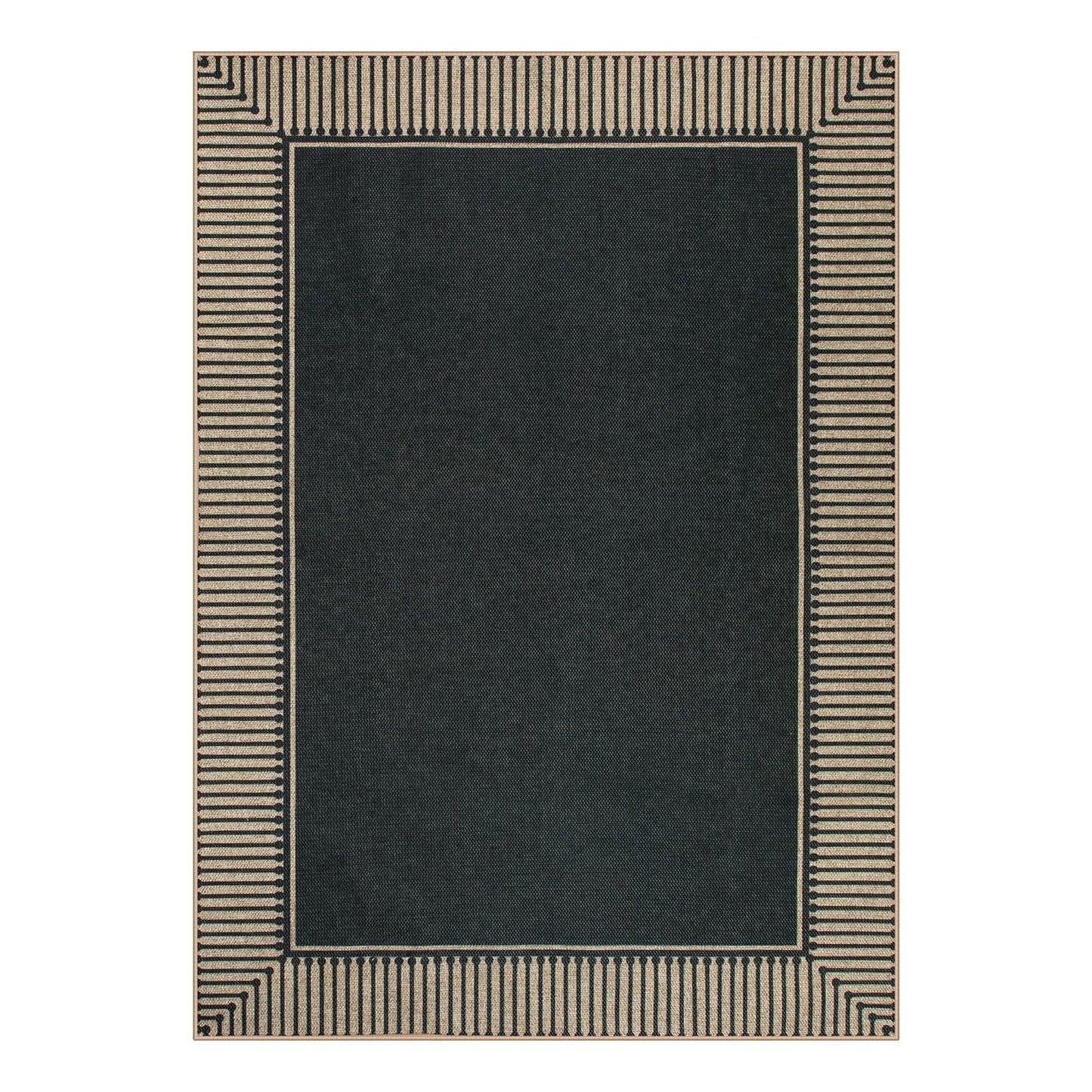 Moynesa Striped Border Easy Jute Outdoor Rug 5x7 Area Rugs for Living Room, Washable Indoor Outdoor Patio Rug Non Slip Low Pile, Black Farmhouse Carpet for Backyard Bedroom Dining Room