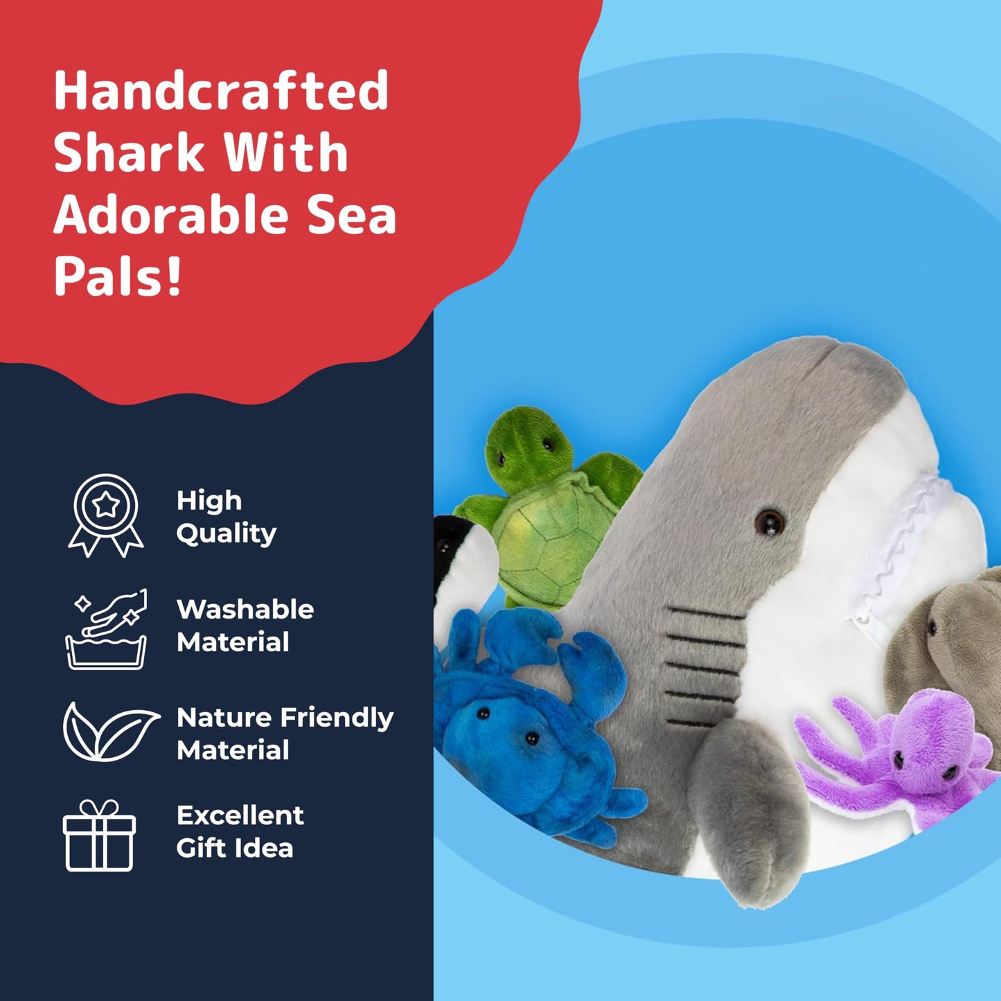PREXTEX Stuffed Animal Toy Gift Set of Five Small Mini Plush Stuffed Animals (Penguin, Polar Bear, Whale, Narwhal, Walrus) in Big Zippered Iceberg Home, Bulk Stuffed Animals for Kids Boys & Girls
