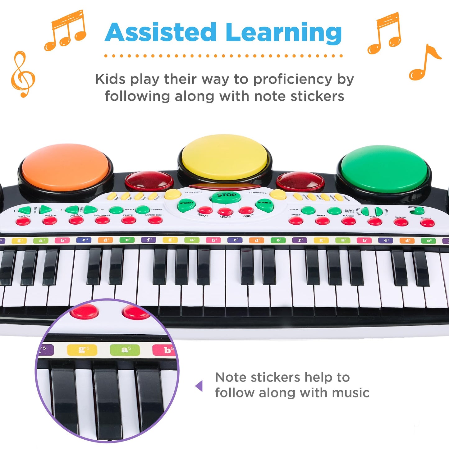 Best Choice Products 37-Key Kids Electronic Musical Instrument Piano Learning Toy Keyboard w/ Multiple Sounds, Lights, Microphone, Stool - Black
