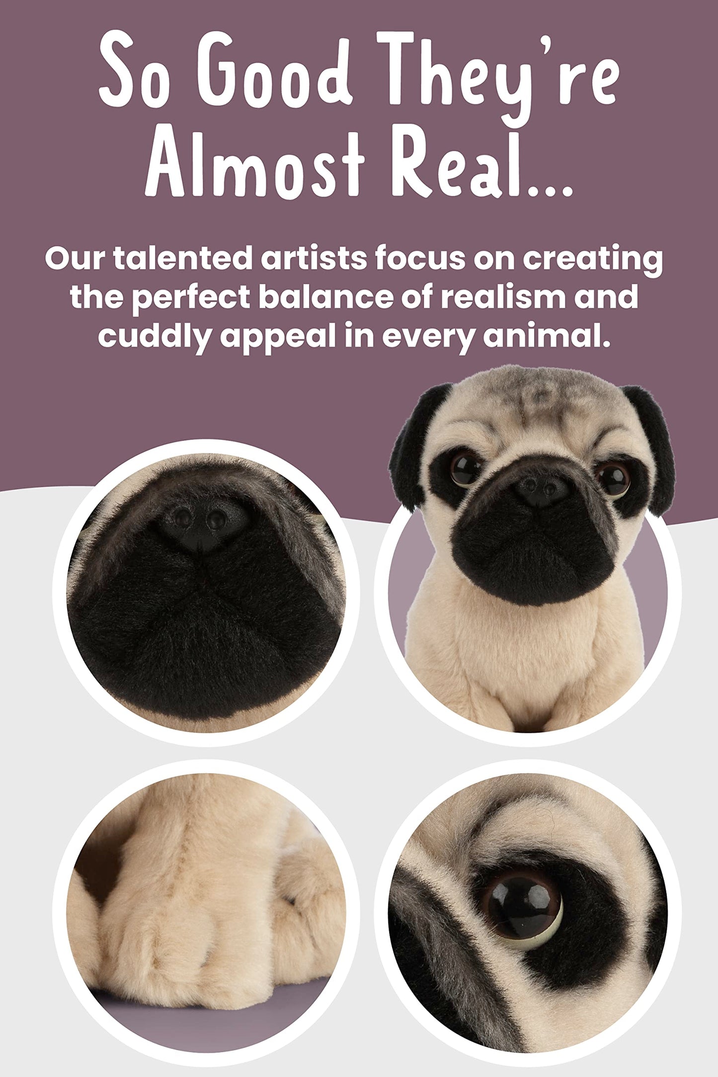 Living Nature Pug Puppy Stuffed Animal | Fluffy Dog Animal | Soft Toy for Kids | 6 inches