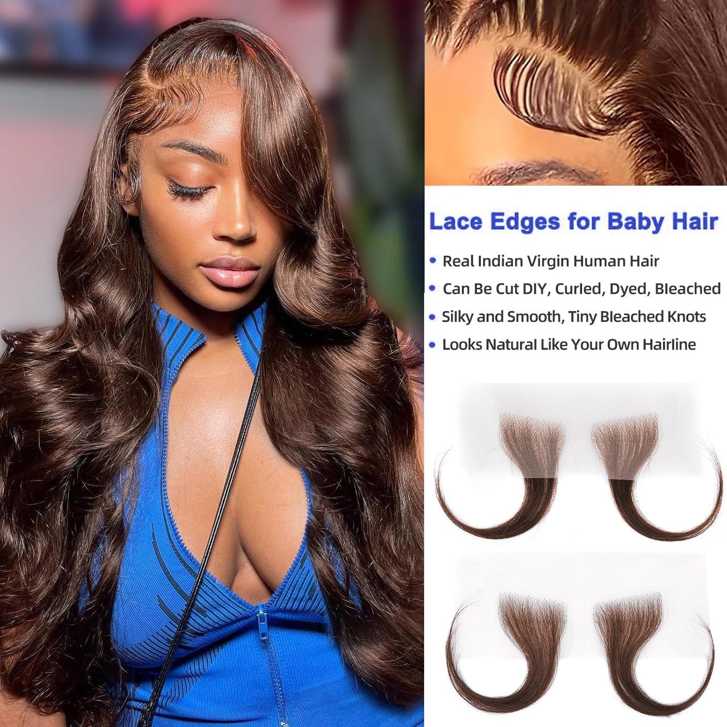 LUXEDIVA 12A Body Wave Bundles Human Hair 16 18 20 Inch Brown Human Hair Bundles 100% Unprocessed Indian Virgin Hair 3 Bundles Deal Weave Dark Brown Hair Extensions with Edges Stripes Baby Hair