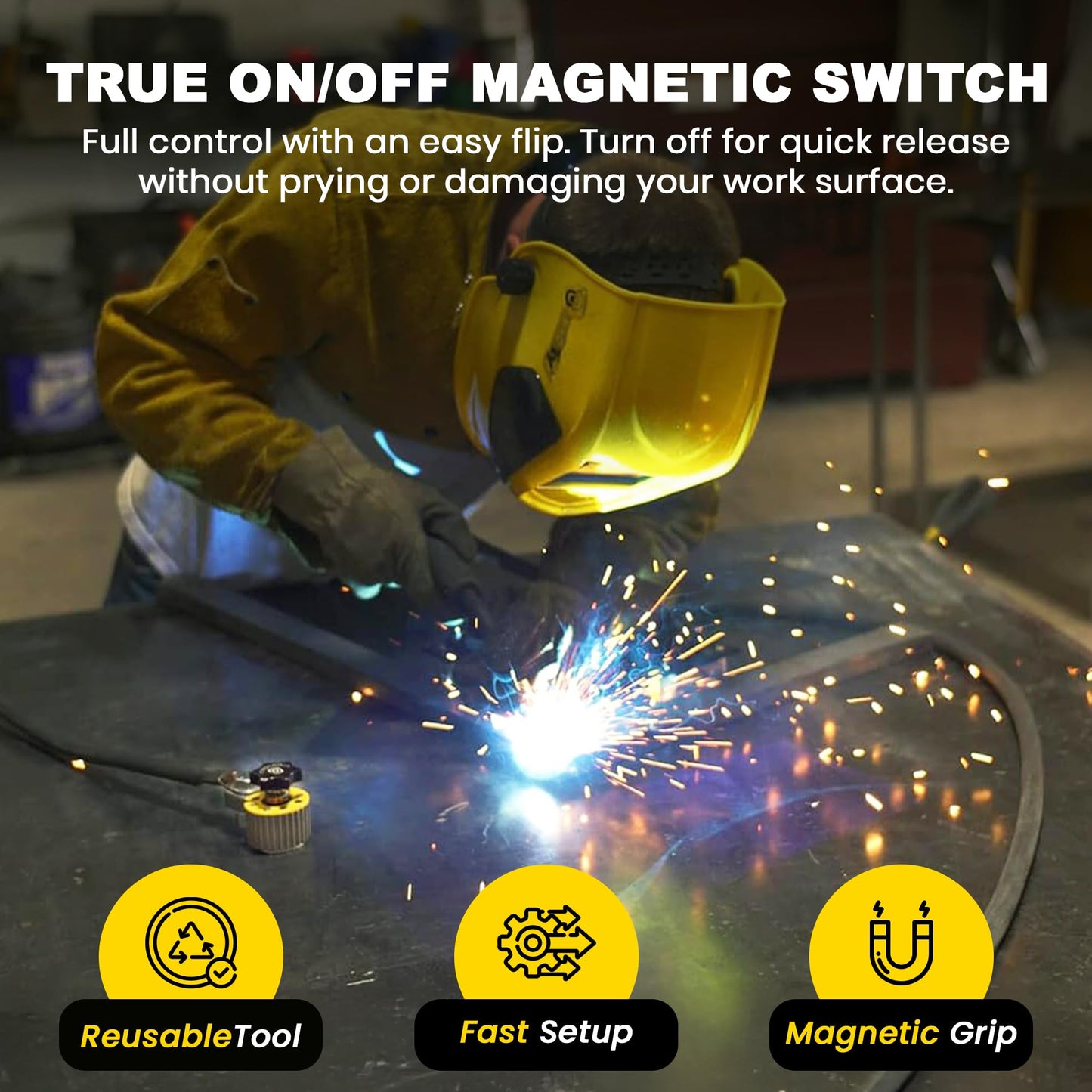 Magswitch 300 Amp Magnetic Welding Ground Base Clamp Holder for Welding Kit, Tools, Supplies and Accessories, Magnet Switch with On/Off Grounding Capabilities, (8100746)