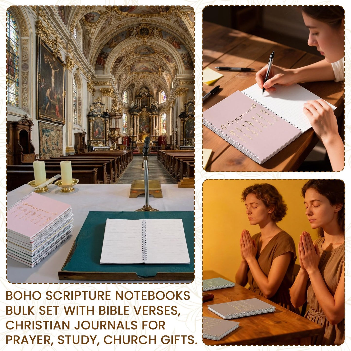 MotiMind 24 Pcs Floral Christian Spiral Notebook Set A5 Christian Gifts for Women God Says You Are Bible Verse Inspirational Prayer Journal with Gold Foil Cover for Church 5.8" x 8.3" (Morandi)
