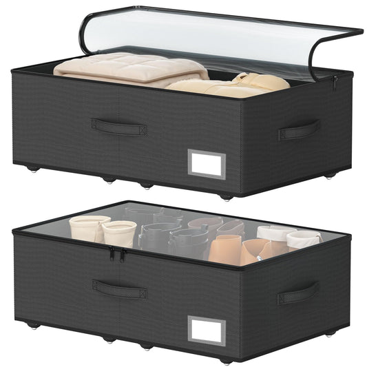 EE-RoomWorld Underbed Storage Bins With Wheels, No Assemble Required 10 inches Height Large Capacity Rolling Underbed Shoe Storage Containers，Dorm Underbed Storage Drawers