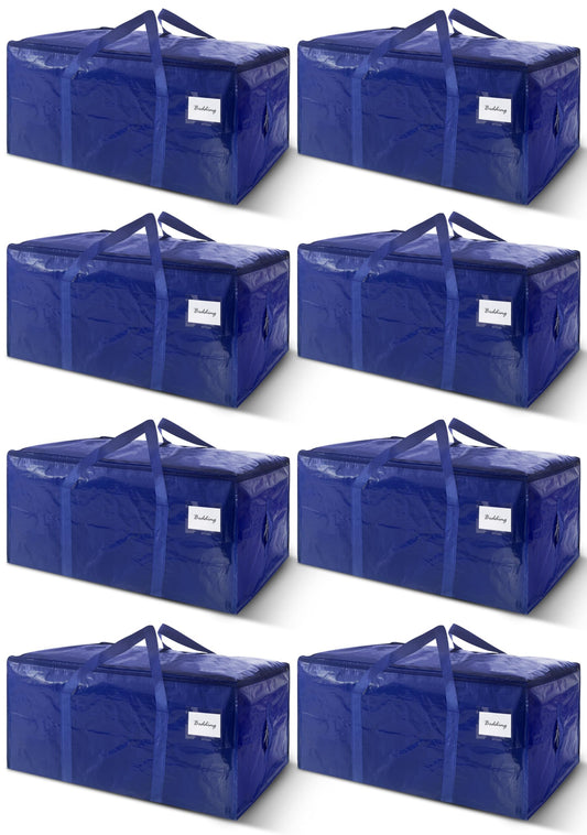 8 Pack Extra Heavy Duty Large Moving Bags with Strong Zipper & Carrying Handles, Sturdy Clothes Storage Bags Totes Bins, Packing Bag Move Boxes College Moving Supplies, Dark Blue - 24 gal